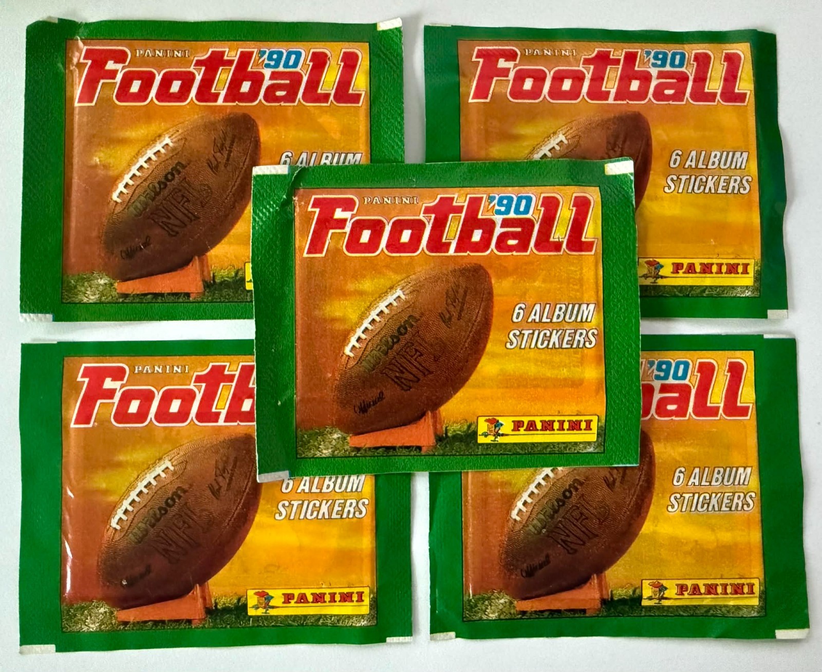 5 packs - Panini NFL Football 1990 sticker collection