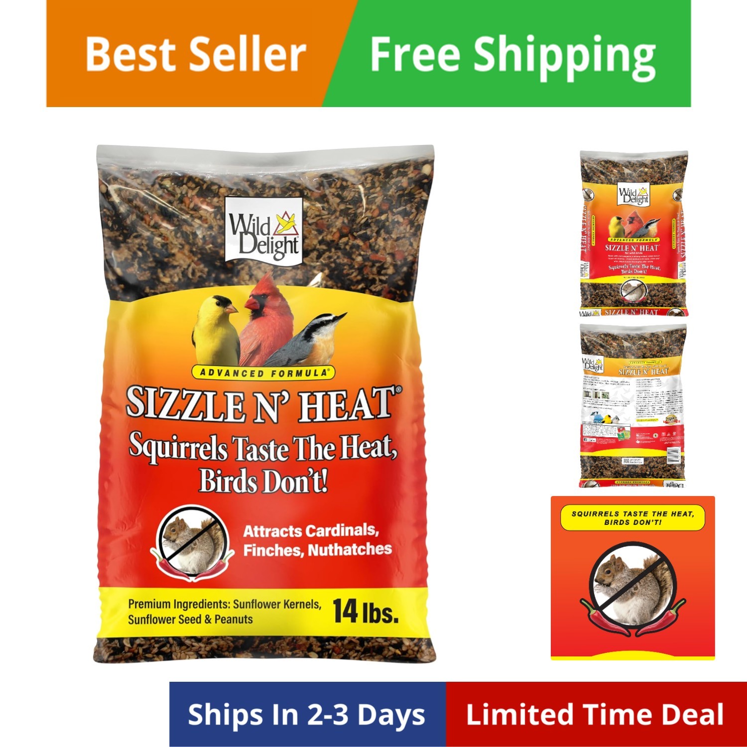 Advanced Formula Sizzle N' Heat Wild Bird Food, Spicy Bird Seed to Deter Squi...
