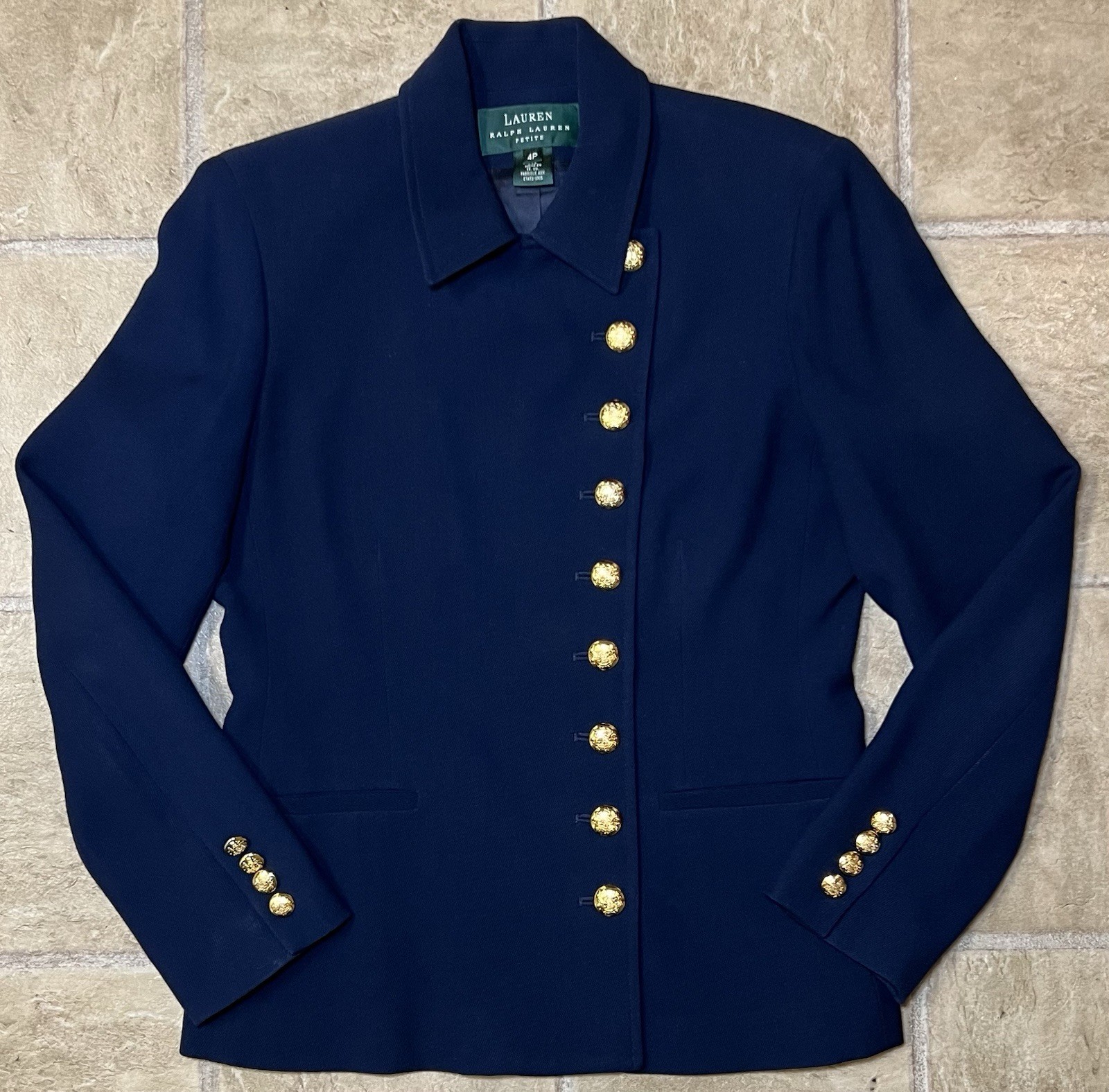 Vintage Lauren Ralph Lauren Womens 4P Wool Military Style Blazer Gold Button USA