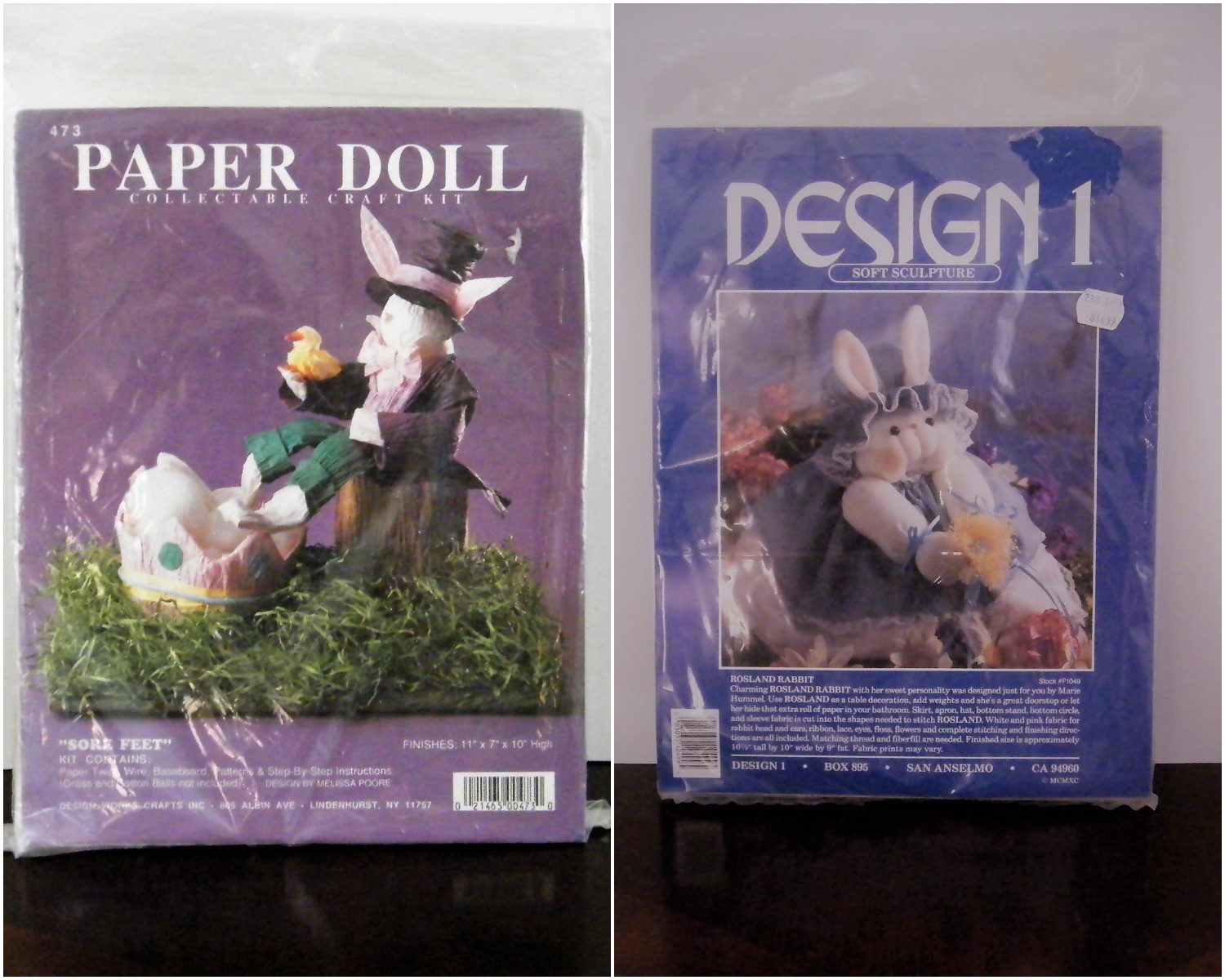 2 Easter Rabbit Design 1 Rosland Soft Sculpture Paper Doll Collectable Sore Feet