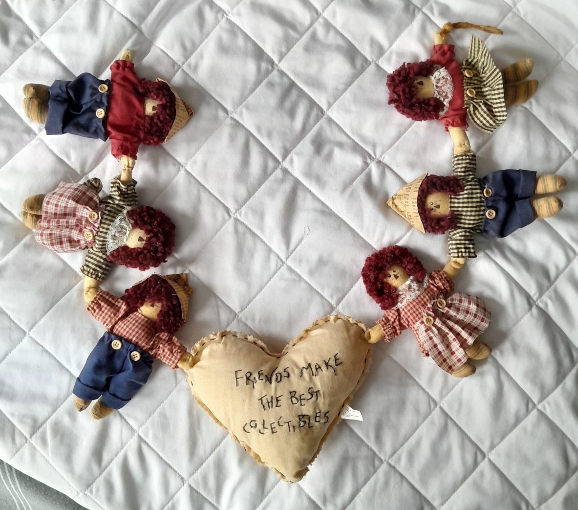 Vintage Country Primitive Folk Art Rag Doll Garland Friends RAGGEDY Ann Andy 36"