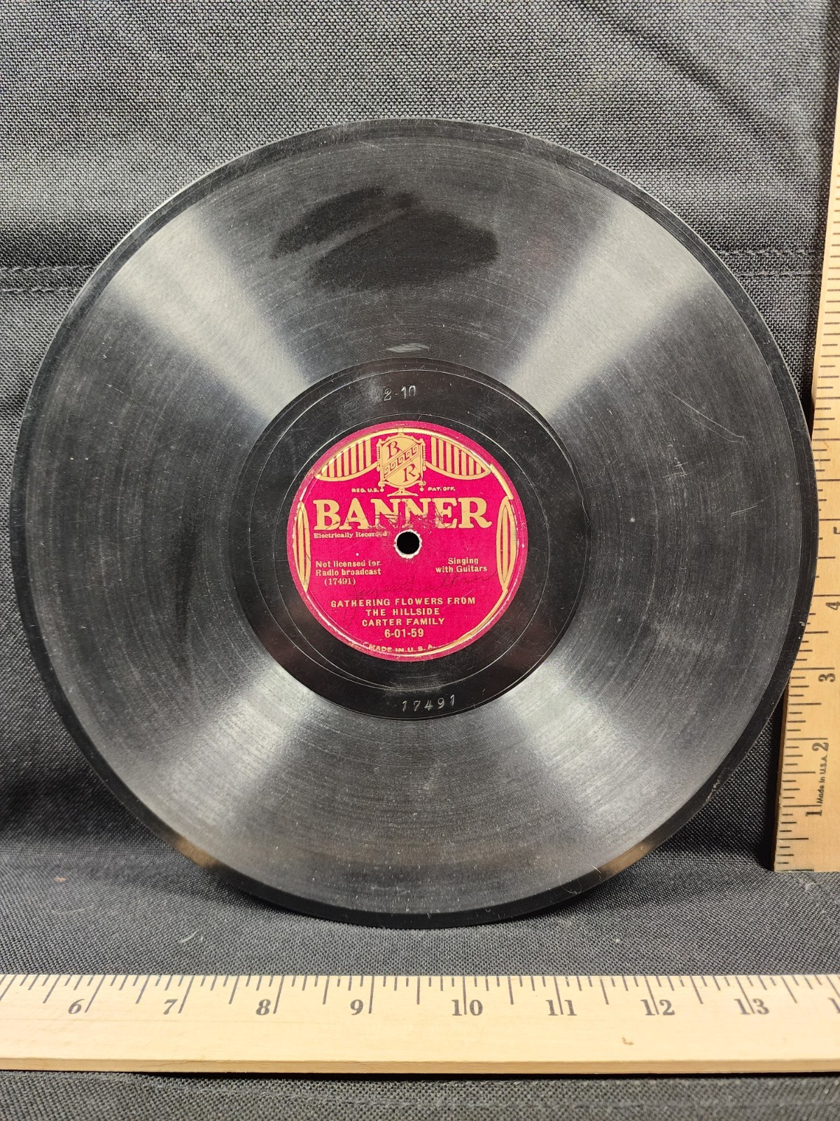 Antique 78 Record Shellac Banner Carter Family Gathering Flowers From Hillside