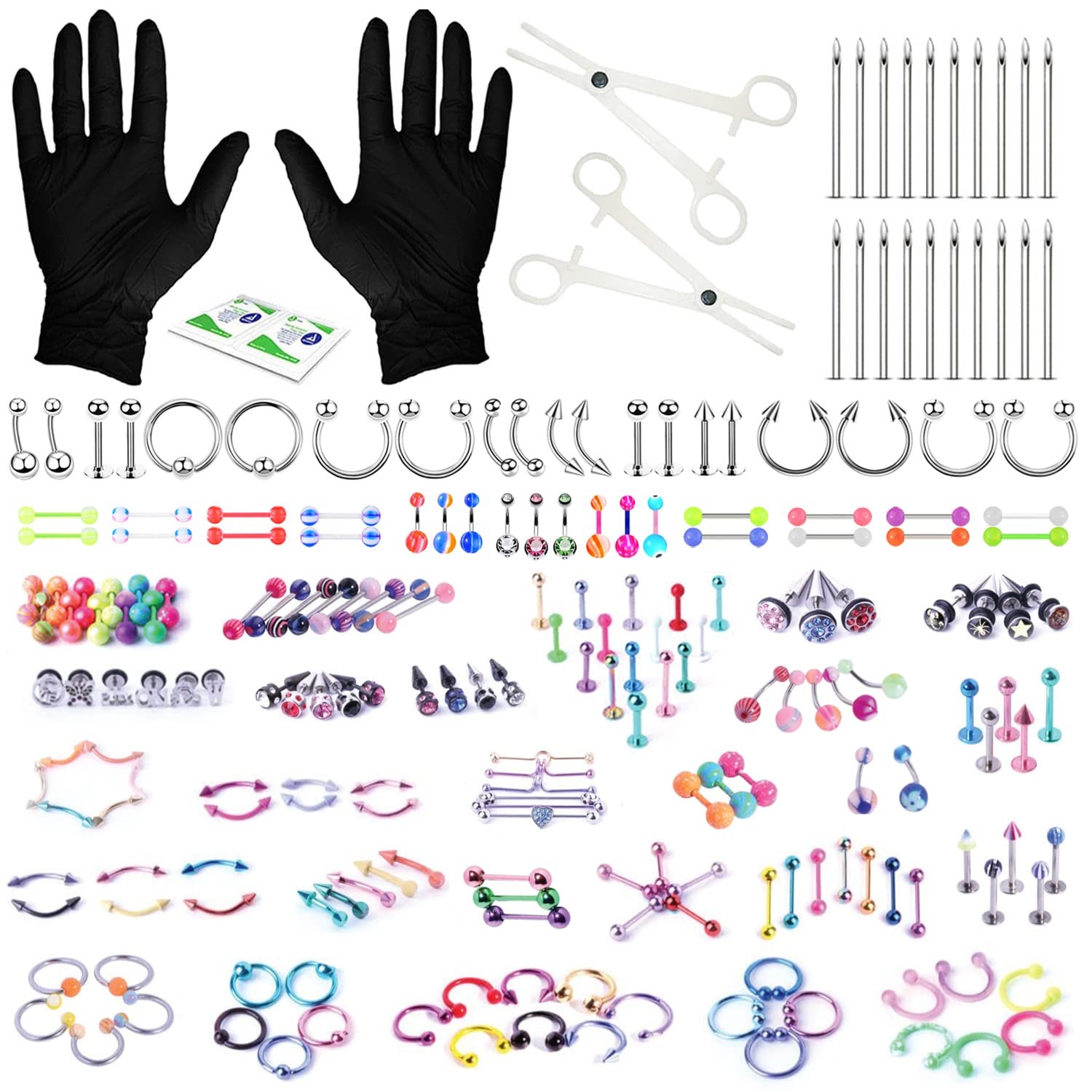 BodyJ4You 156PC Body Piercing Kit - 14G, 16G, RANDOM 14G,16G - Silvertone 