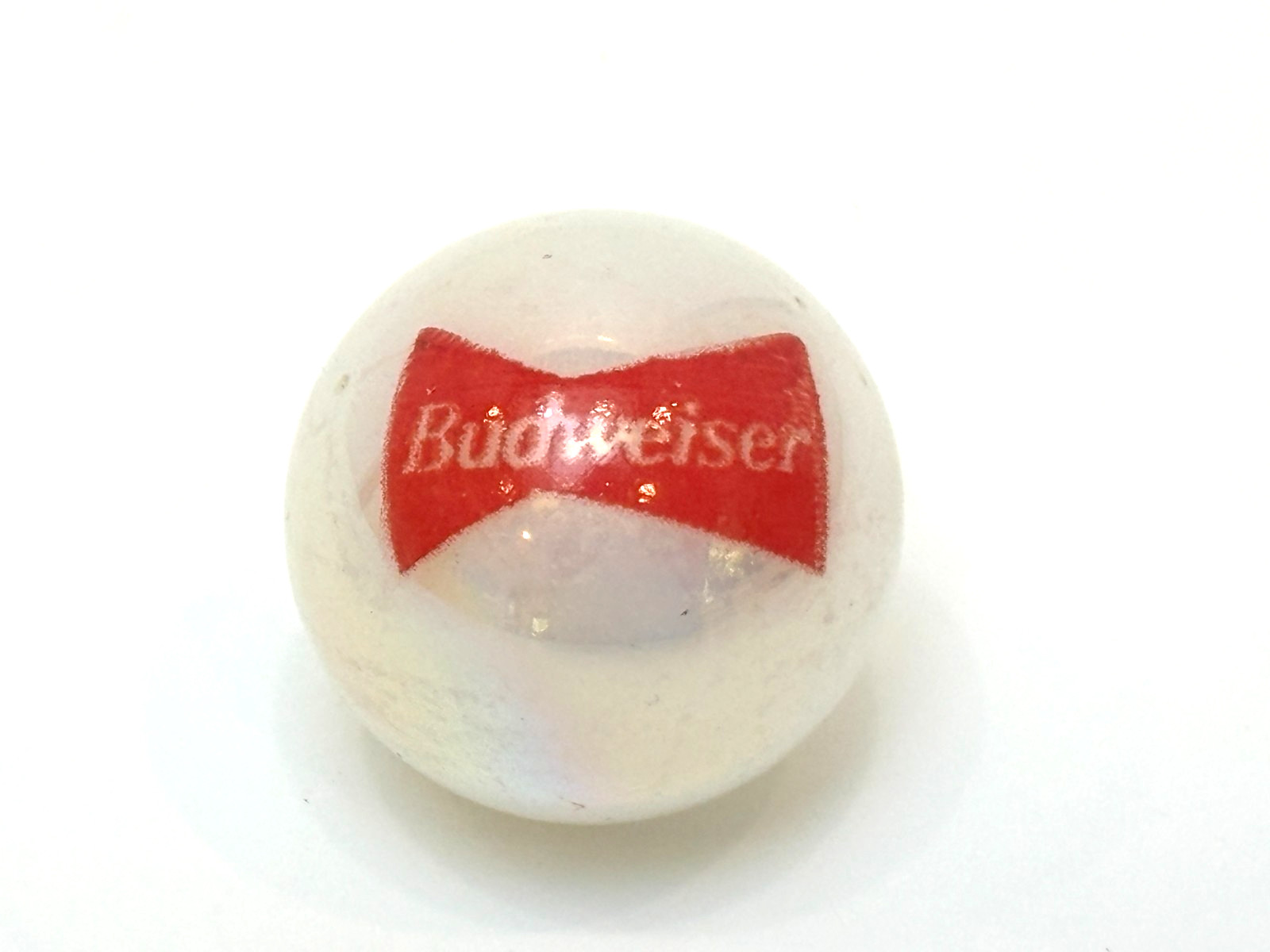 Vintage BUDWEISER LOGO MARBLE White Pearlescent 1" D Glass