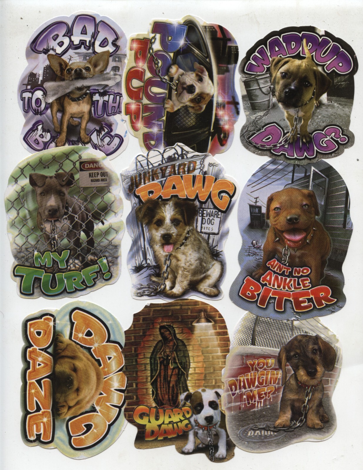 9 Old Vintage 2007 Lil Dawgs Vending Machine Stickers 3 1/2" tall b
