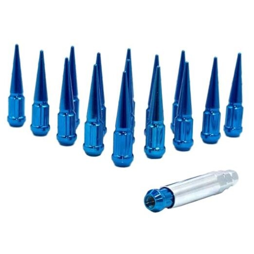  20 Pcs 12 x 1.5 Thread Spike Spline 3.35" Long Lug Nuts Car M12 x 1.5 Blue
