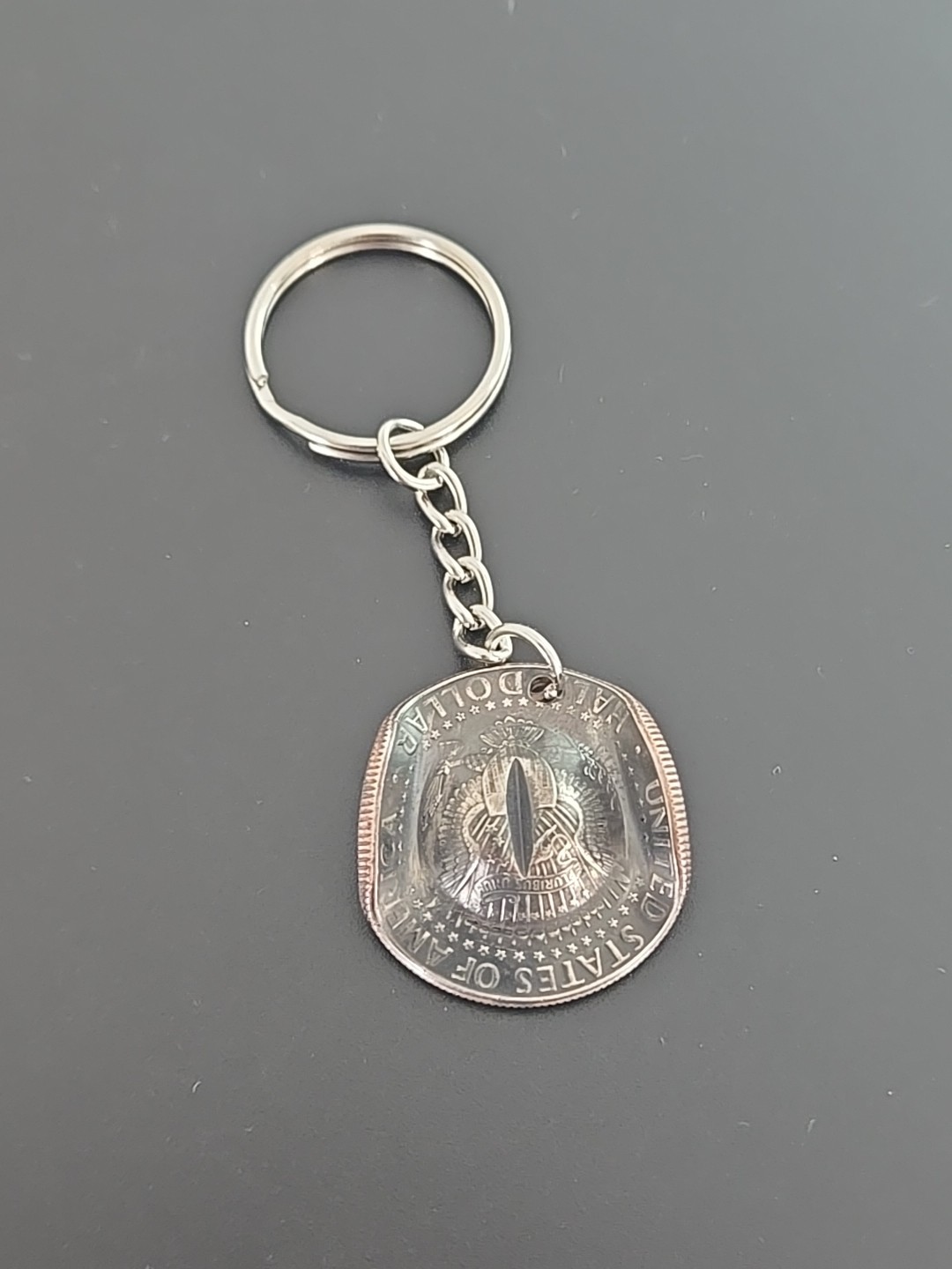 2002 D Kennedy Half Dollar Cowboy Hat Keychain USA Eagle Side Out In God Trust