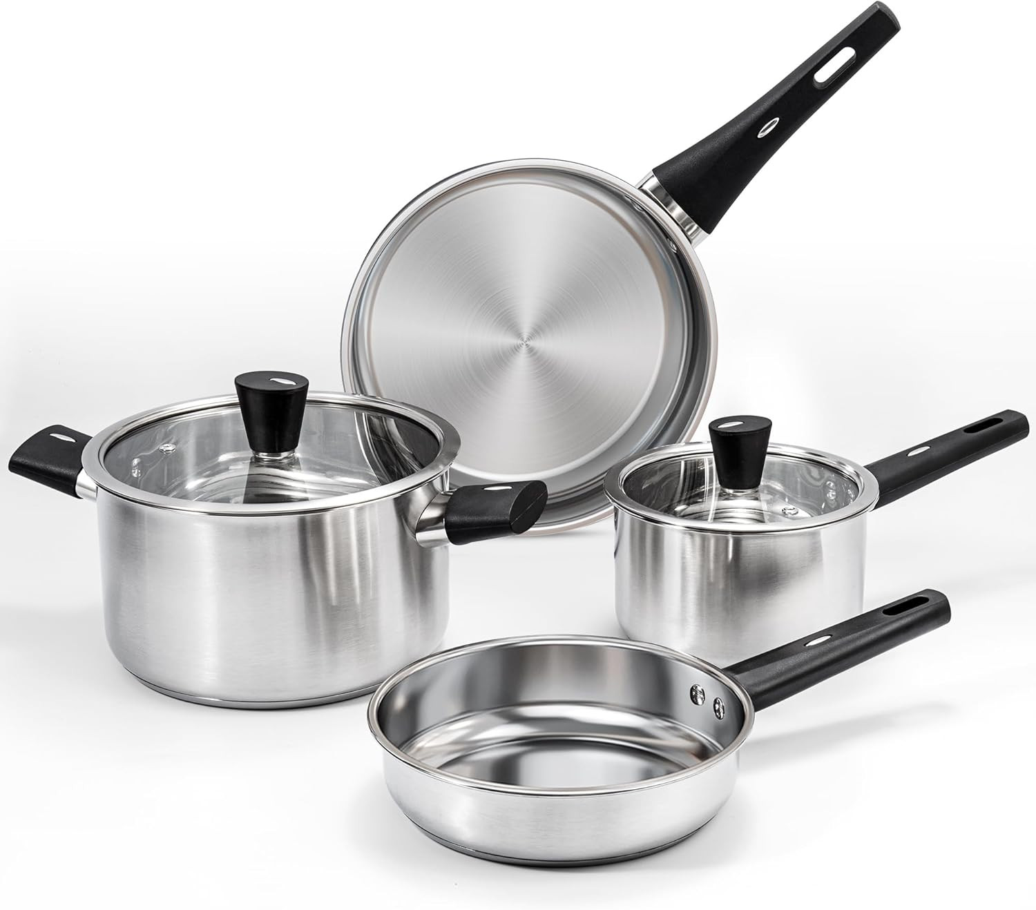 6-Piece Stainless Steel Pots and Pans Set, Kitchen Cookware Set with Stay-Cool H