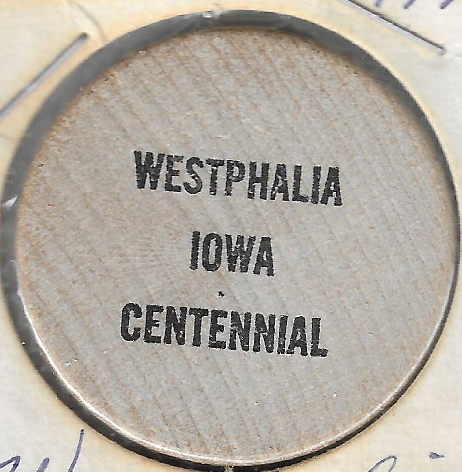 Westphalia Iowa Centennial, Token/Coin, Indian Head Wooden Nickel