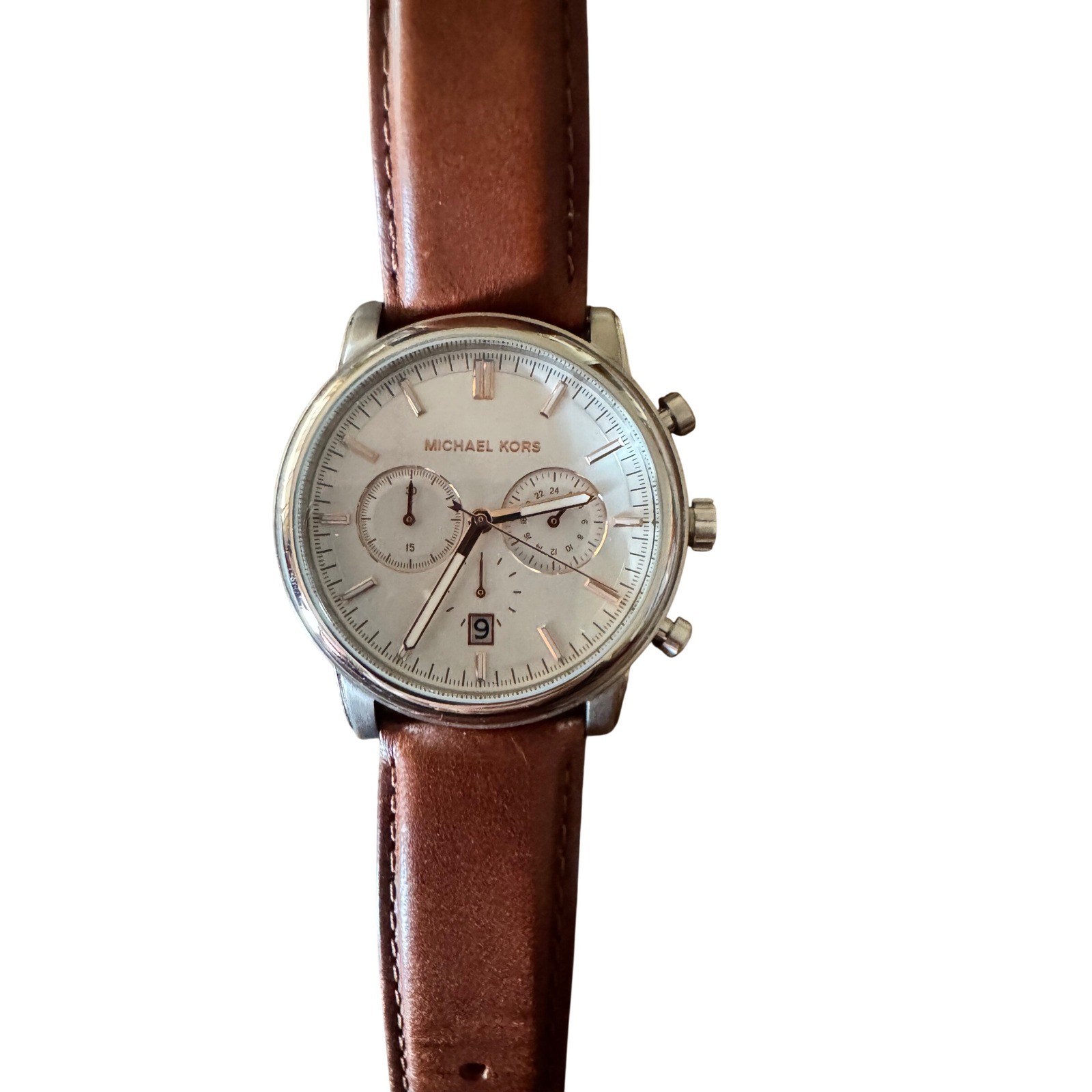 Michael Kors MK8372 Chronograph Stainless Steel Brown Leather Band Men's Watch