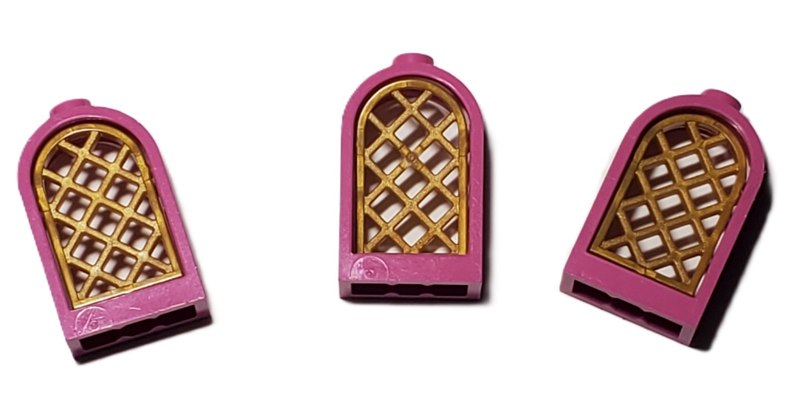 Lot Of 3 Lego Castle Window 1x2x2⅔ Dark Pink Pearl Gold Window 30044