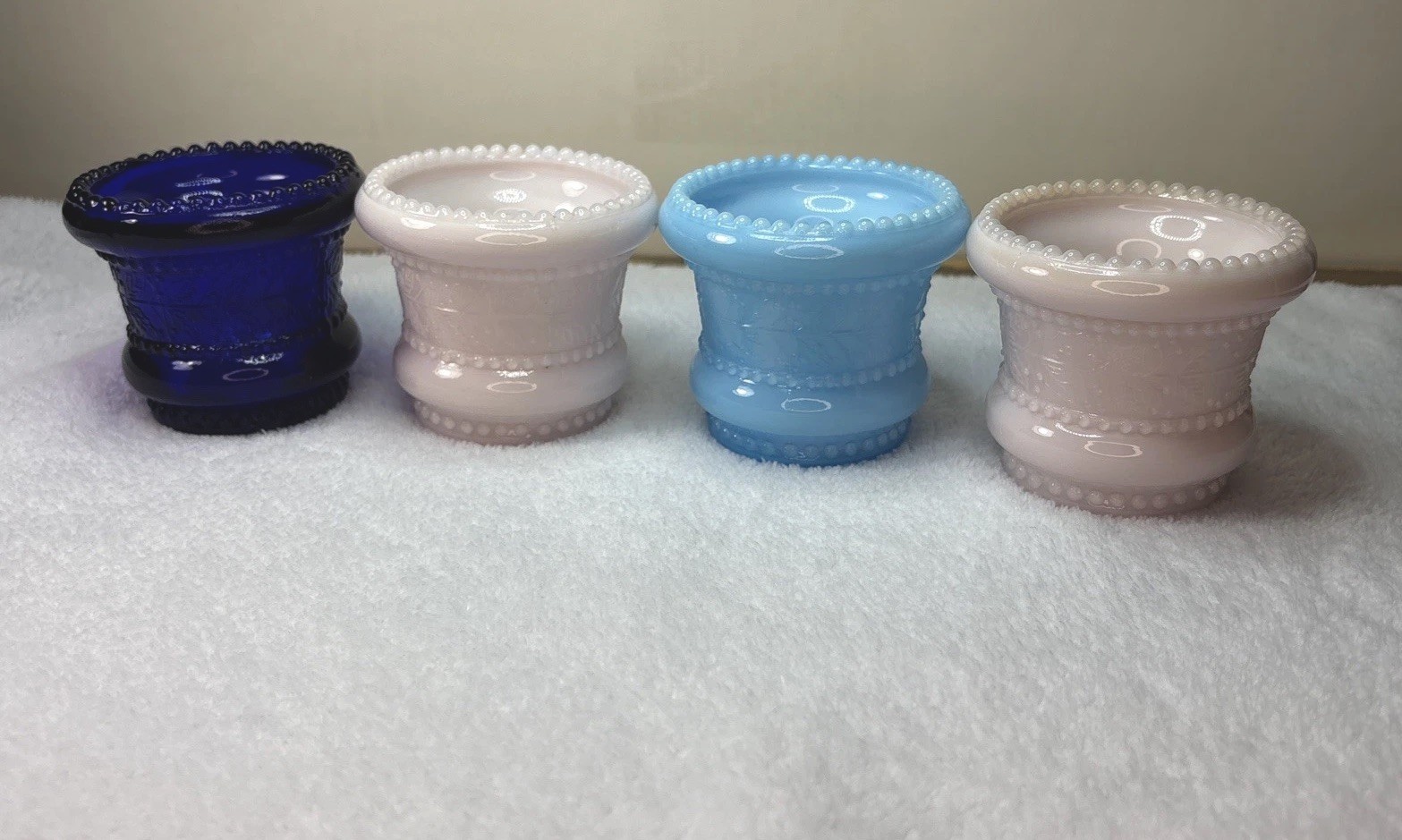Blue White Vtg Opaline Milk Glass Votive Toothpick Holders Fenton 4 Bundle