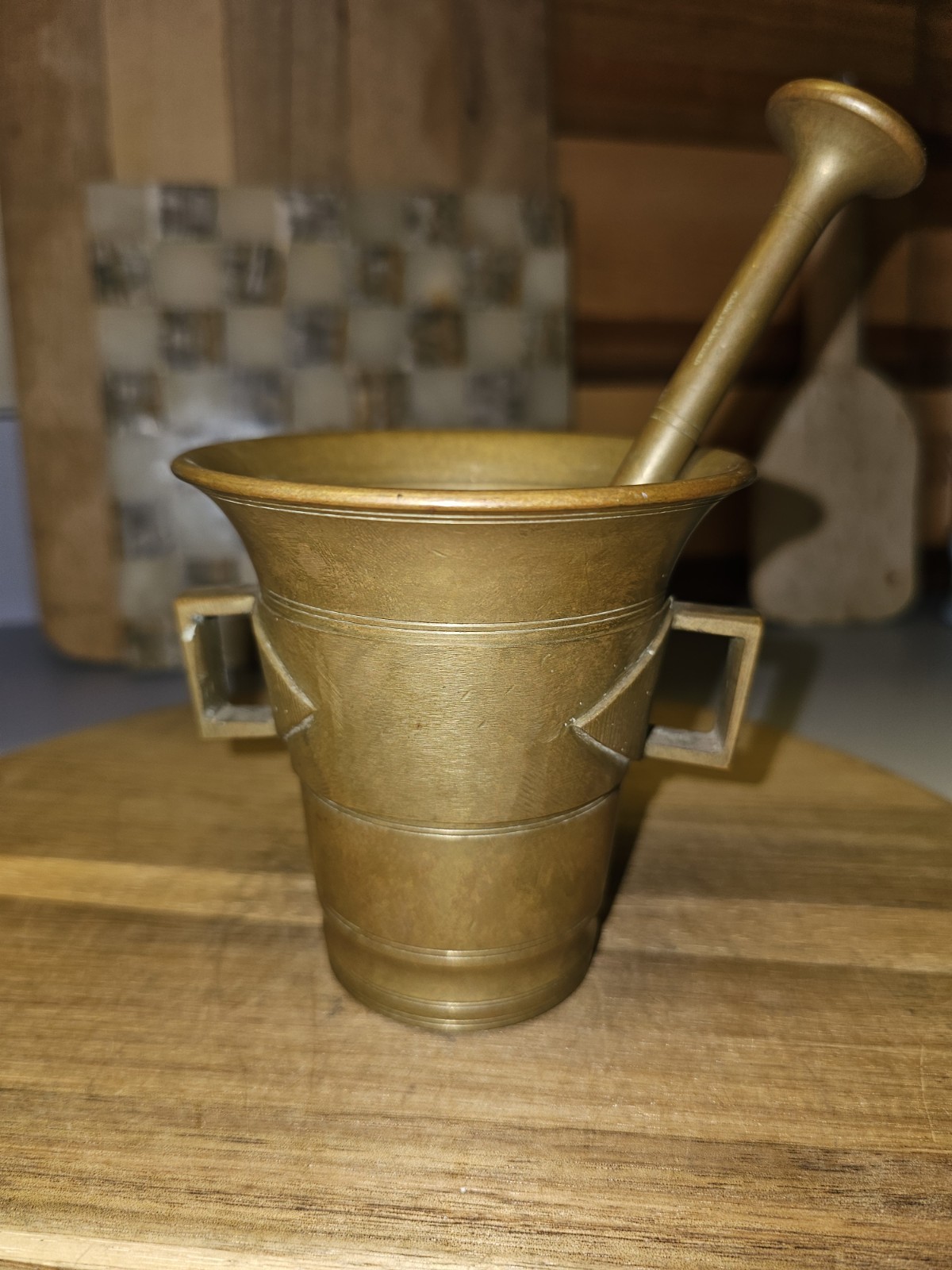 Antique Swedish Heavy Brass Mortar And Pestle Vintage Decor Excellent Condition 