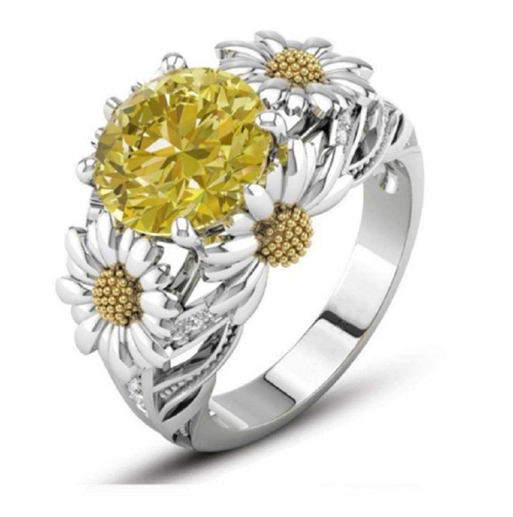 Fashion Lady 925 Sterling Silver Ring 3.5ct Citrine Daisy Ring Cubic Zirconia...