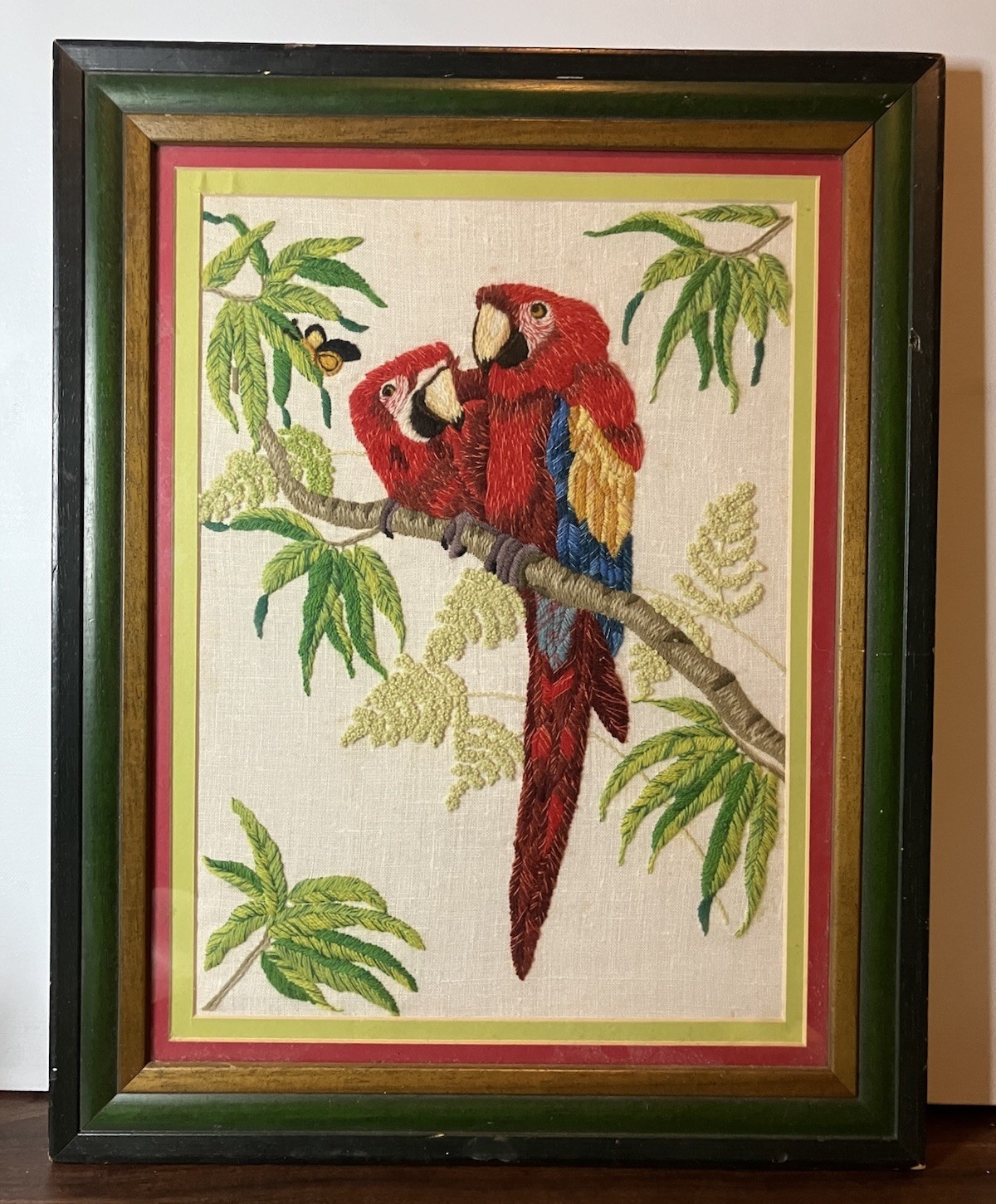 Large 12x16 - Parrots Woven Textile Embroidered Fiber Tropical Wall Art Decor