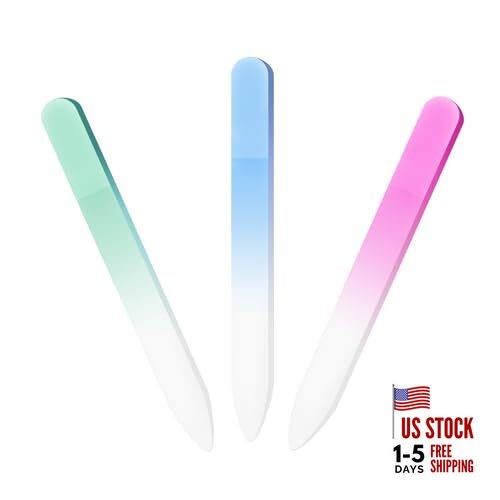  3 Pack Glass Nail File with Case, Professional Nail Buffer & Manicure Tools 