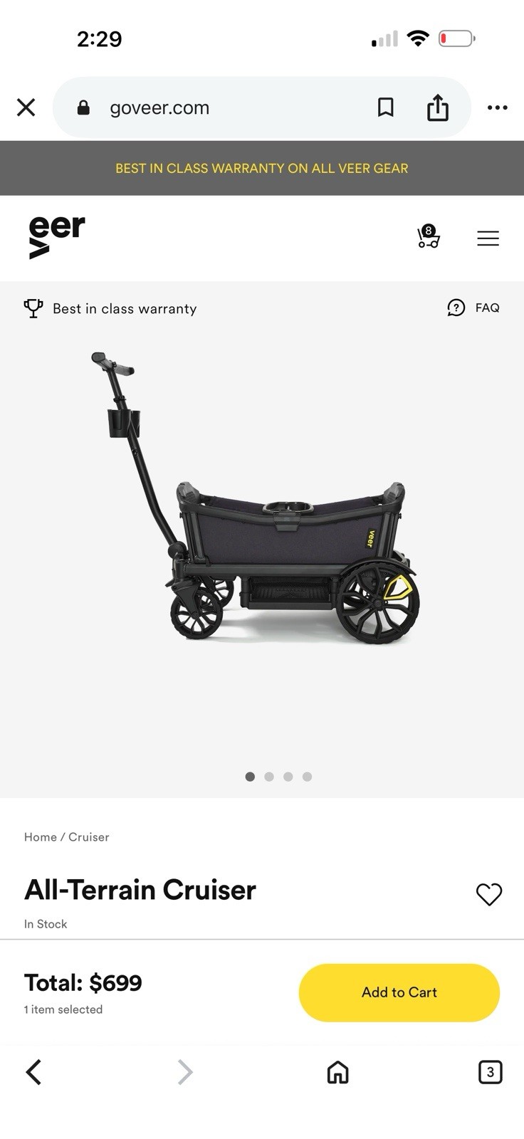 Veer CRU001-HGRAY Premium Hybrid Stroller