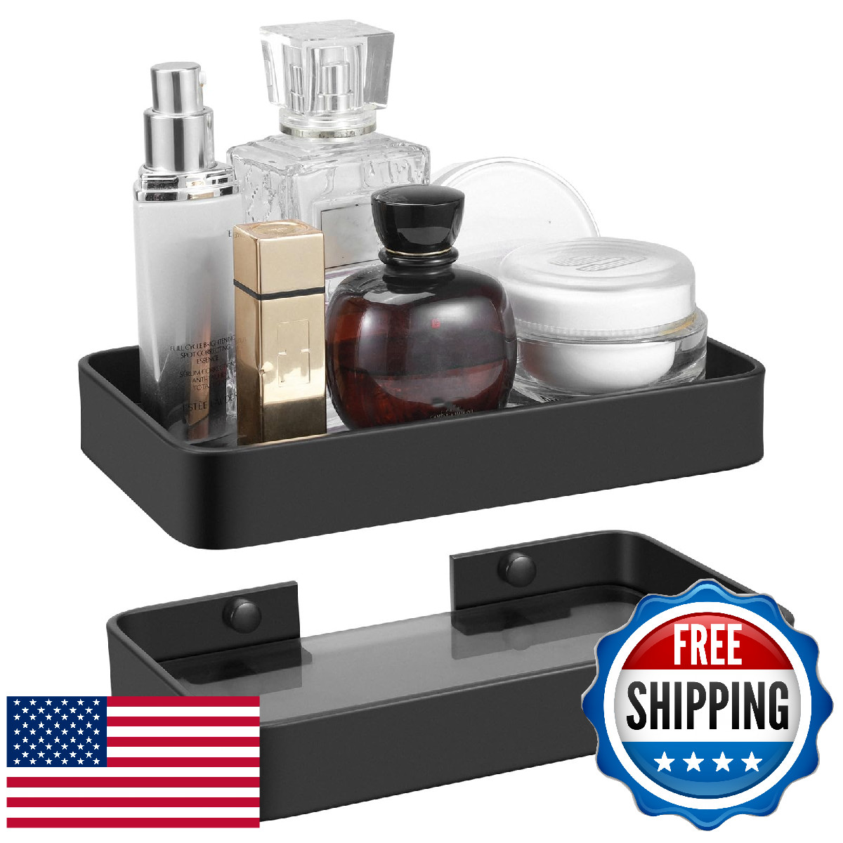 Z metnal Small Glass Bathroom Shelves, Matte Black Floating Shelf, Mini Wall She