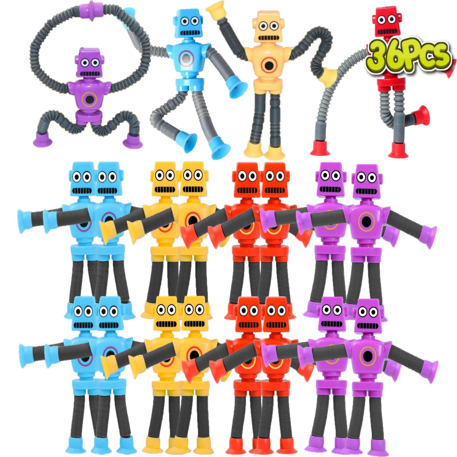 36PCS Telescopic Suction Cup Robot Toy, Pop Tubes, Kids Toddler Travel Toy
