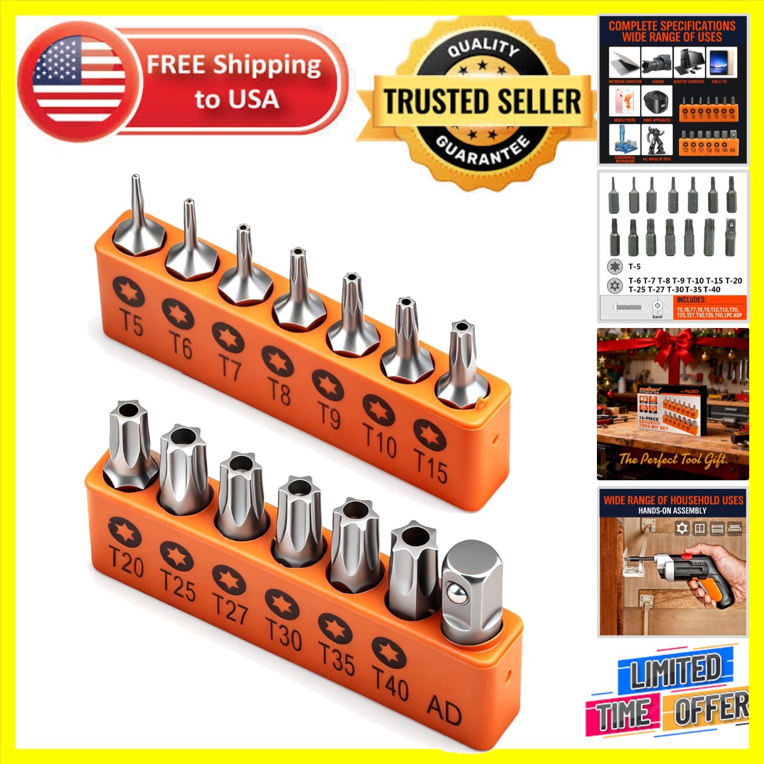 14-Piece S2 Steel Torx Bit Set - Ideal for Automotive Repairs & Electronics