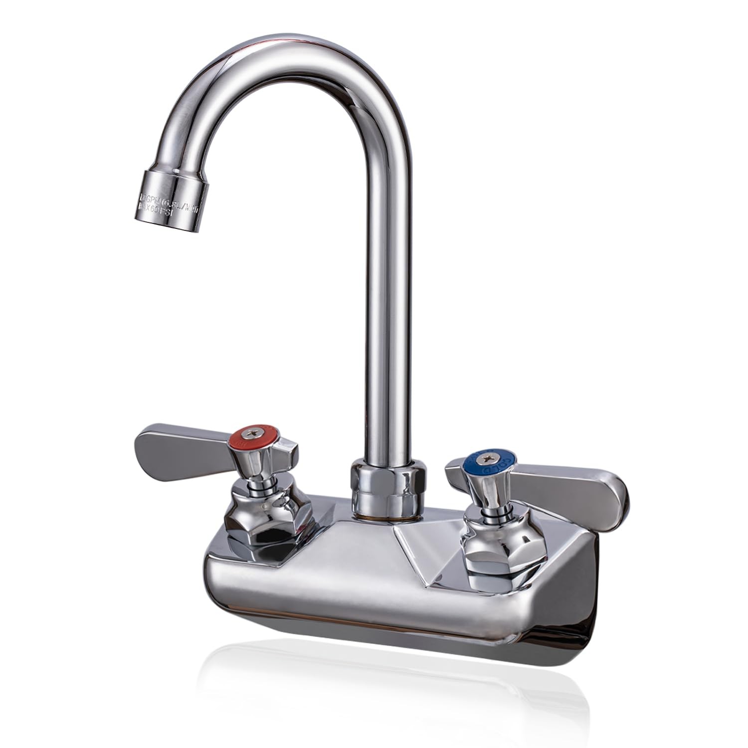 Commercial Sink Faucet Wall Mount 4" Center Hand Sink Faucet - 3-1/2" Goosene...