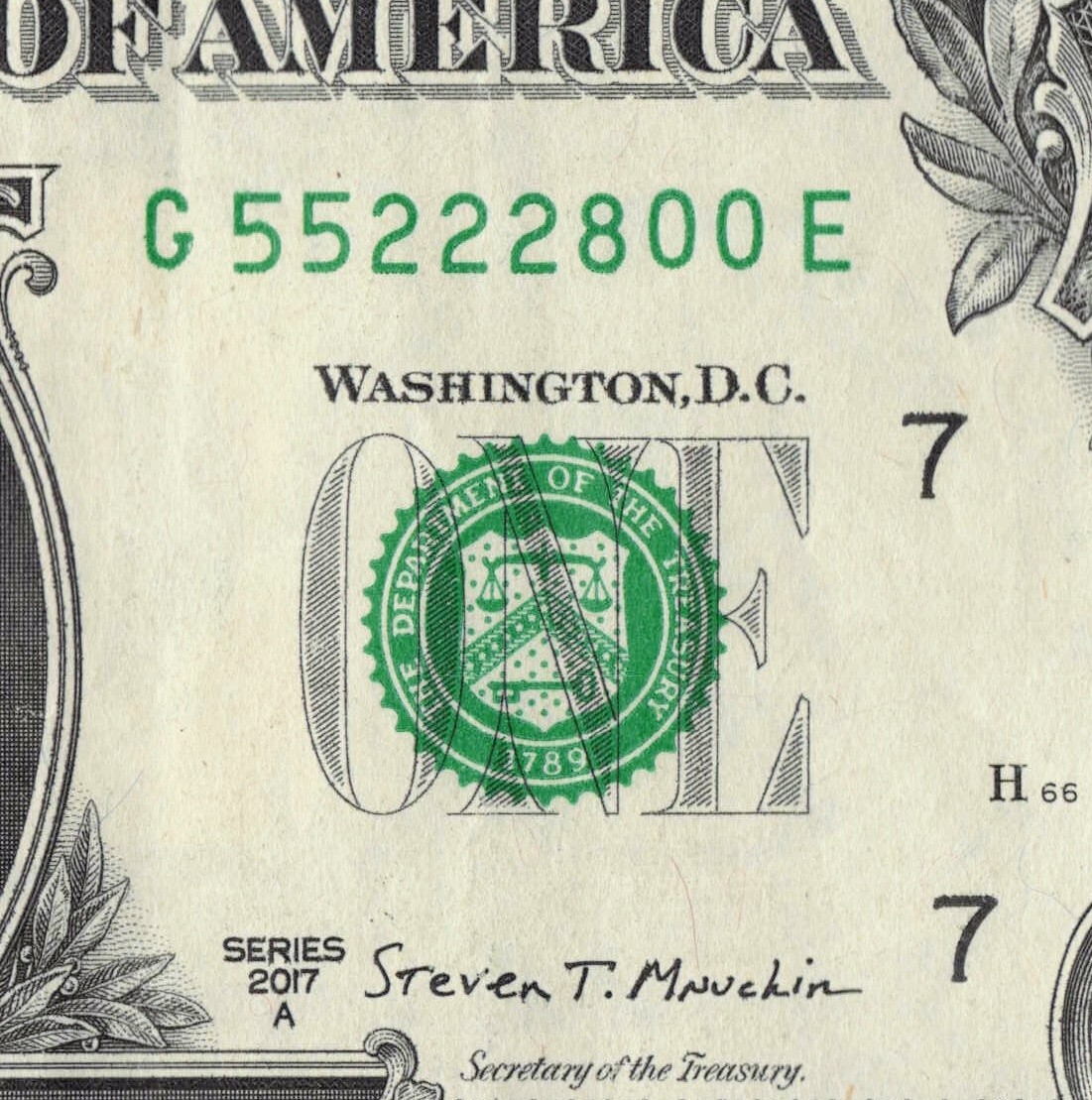 Double 5s Triple 2s Double 0s Fancy Serial Number $1 Dollar Bill G55222800E