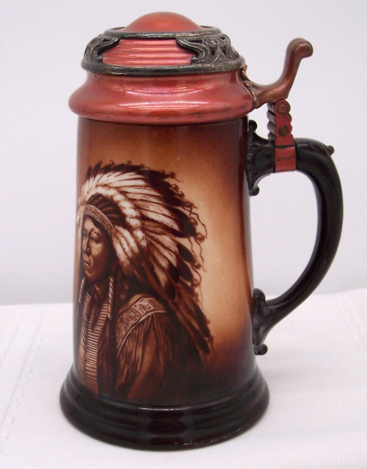 Antique CAC Lenox Beer Stein Indian Chief Sterling Silver / Copper  Lid