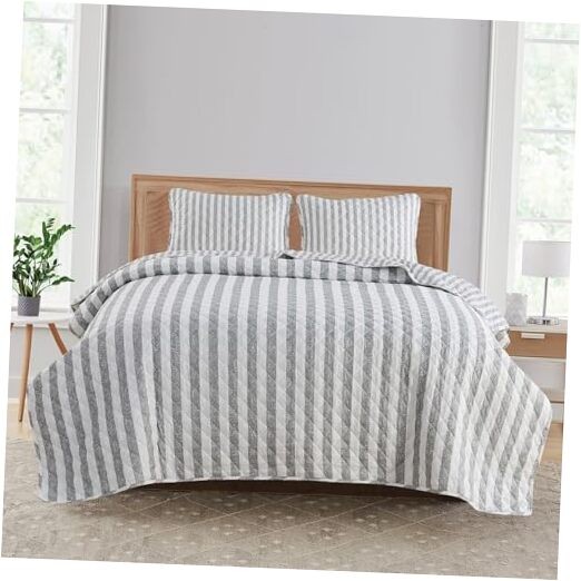  Grey Striped Quilt Set Size | Ultra Soft Lightweight Twin Avery - Grey
