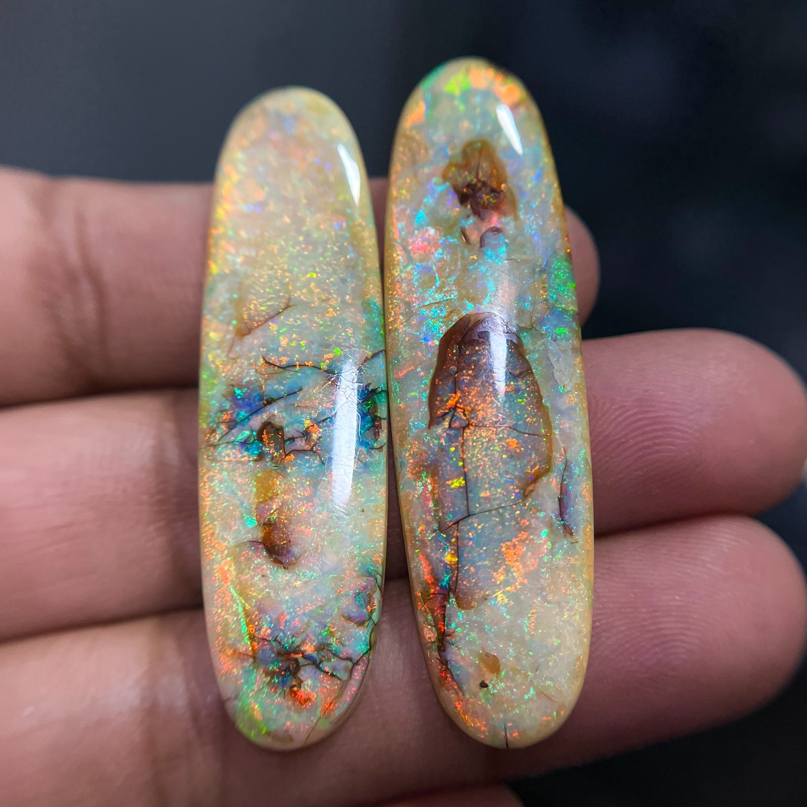 31.90 Ct Natural Australian Monarch Opal Pair Gemstones Stunning Fire Color Opal