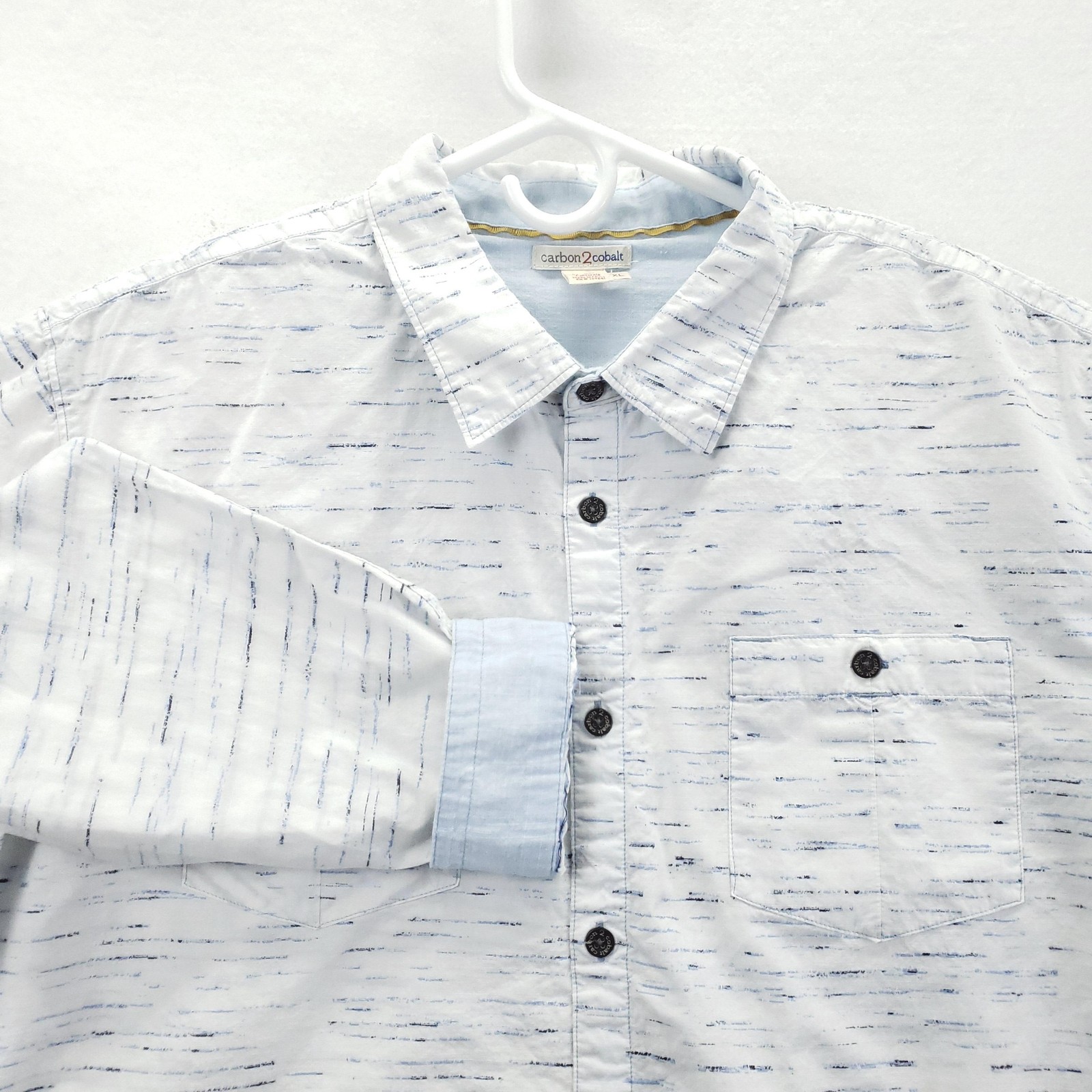 Carbon2cobalt Shirt Mens XL White Blue Striped Long Sleeve Flip Cuffs *flaw