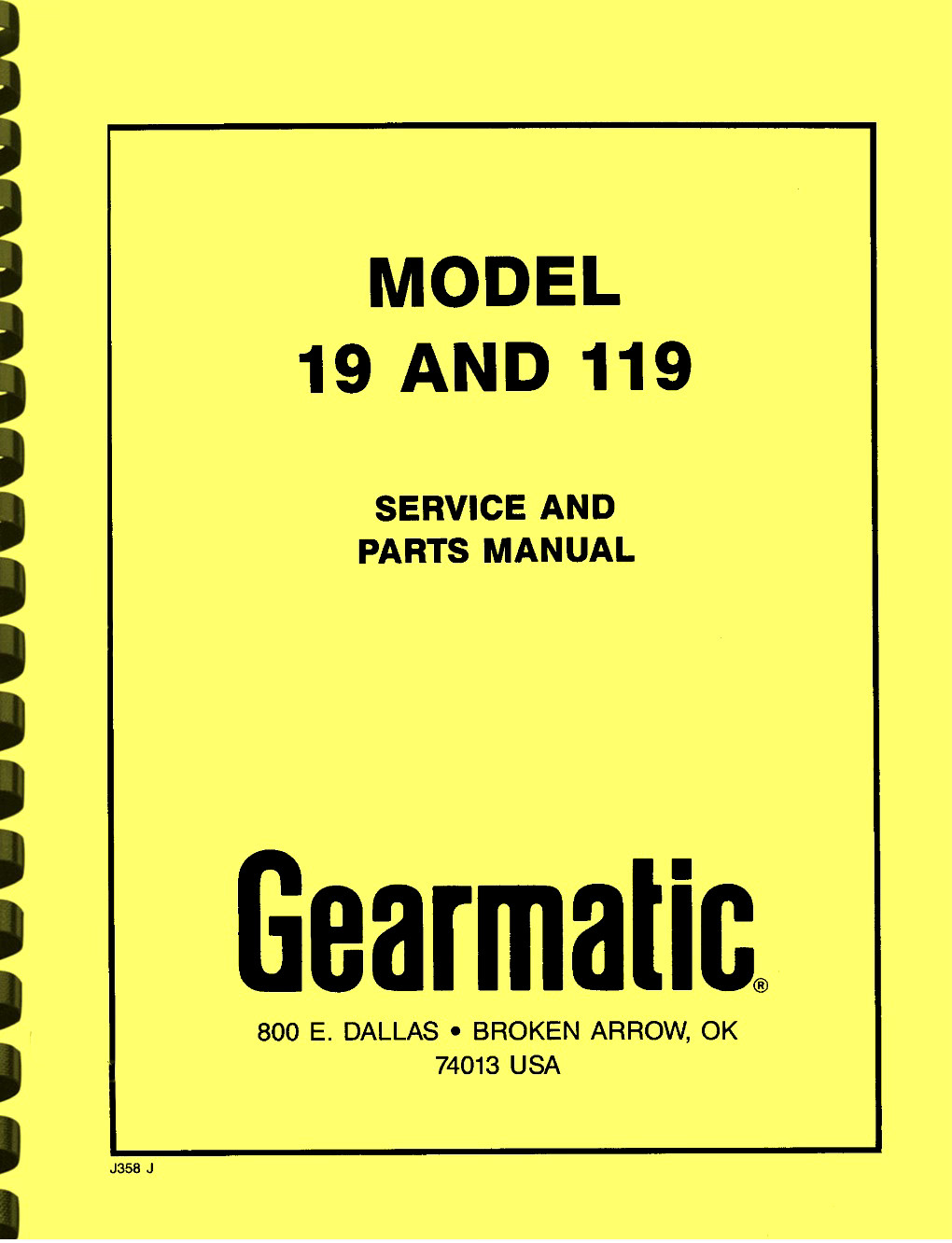 Gearmatic Model 19 and 119 Winch SERVICE AND PARTS MANUAL