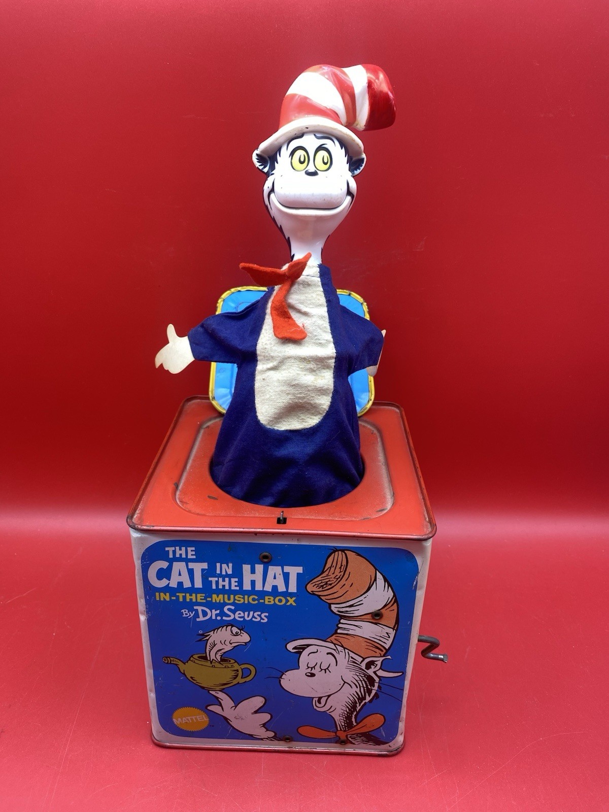 Vintage 1970 Mattel Jack-In-The-Box Cat In The Hat Dr. Seuss OLD Toy Music Box