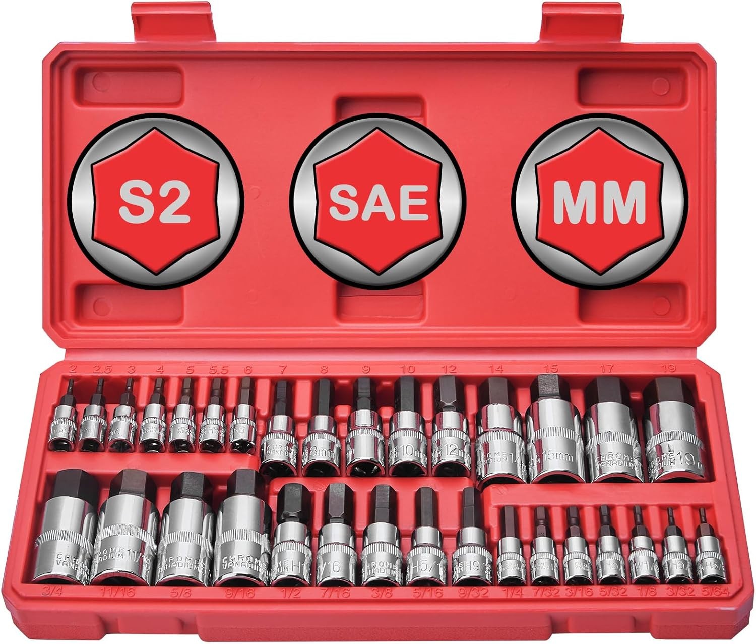 Master Hex Bit Socket Set 32-Piece SAE Metric 1/4 3/8 1/2