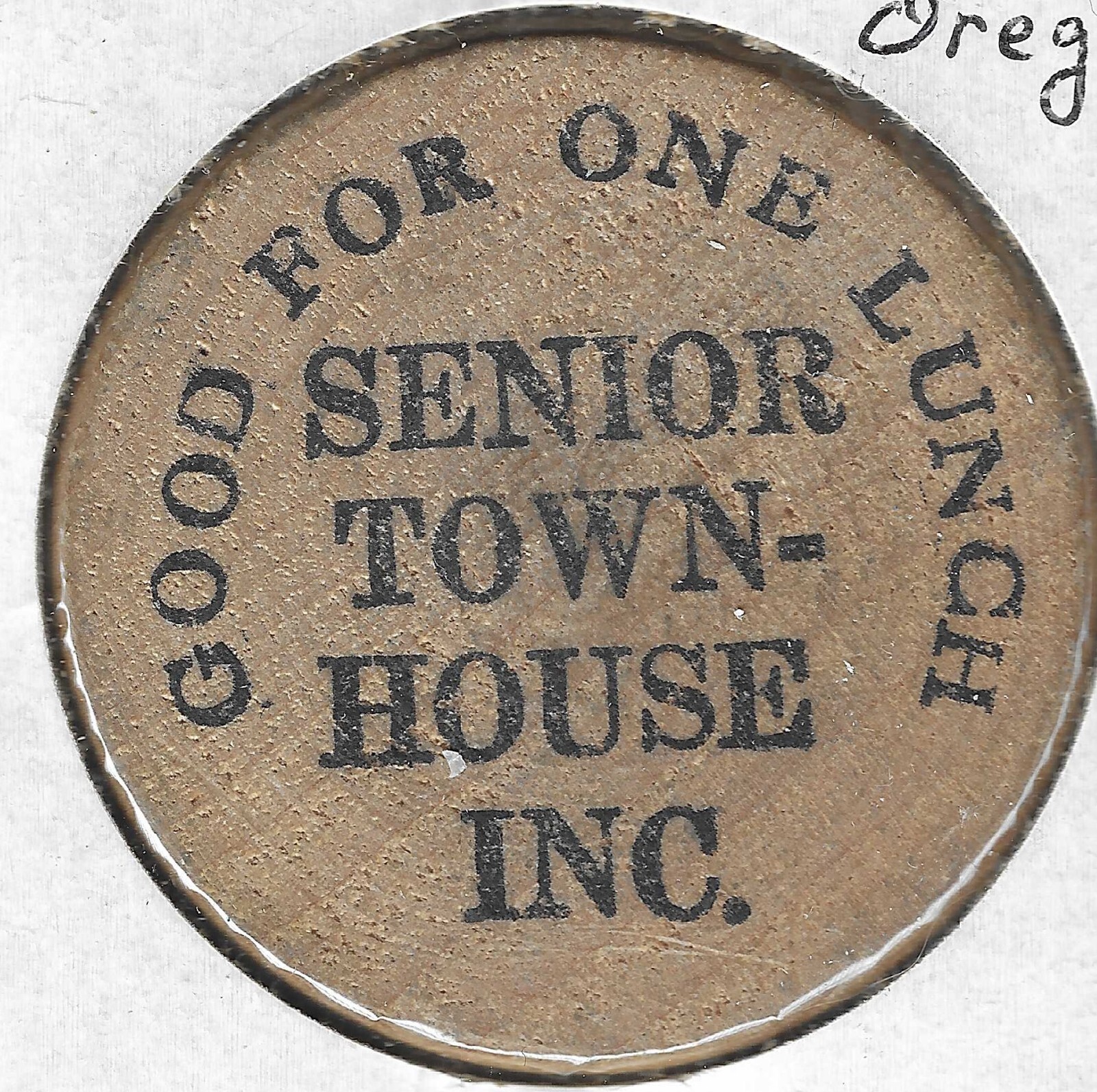 Senior Town-House Inc. (Salem, Oregon), Lunch Token/Coin, Buffalo Wooden Nickel