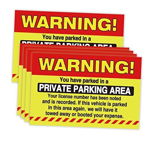 50 Private Parking Stickers, You Have Parked In A Private Parking Area, 