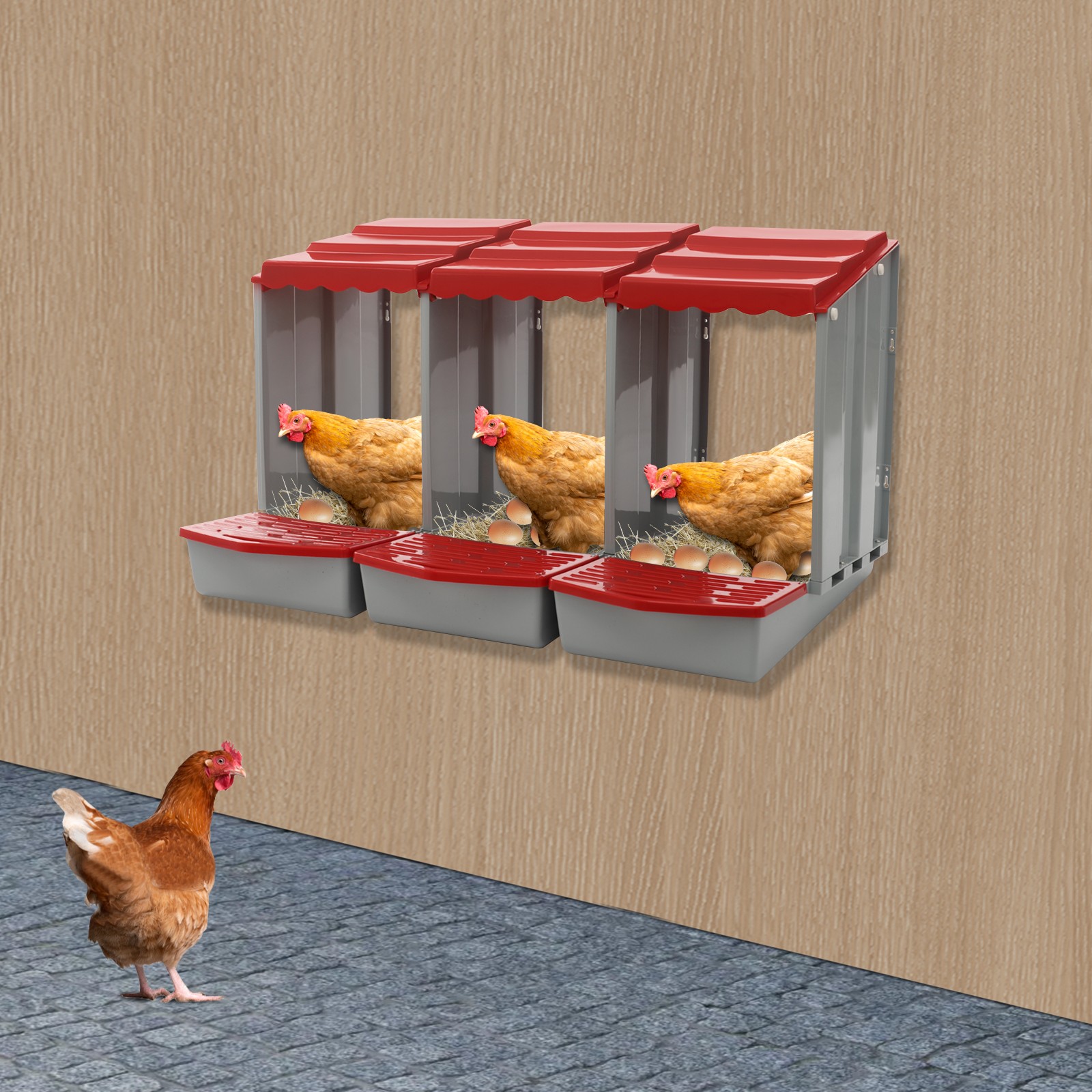 3-Compartment Chicken Nesting Box for Efficient Egg Laying and Easy Collection