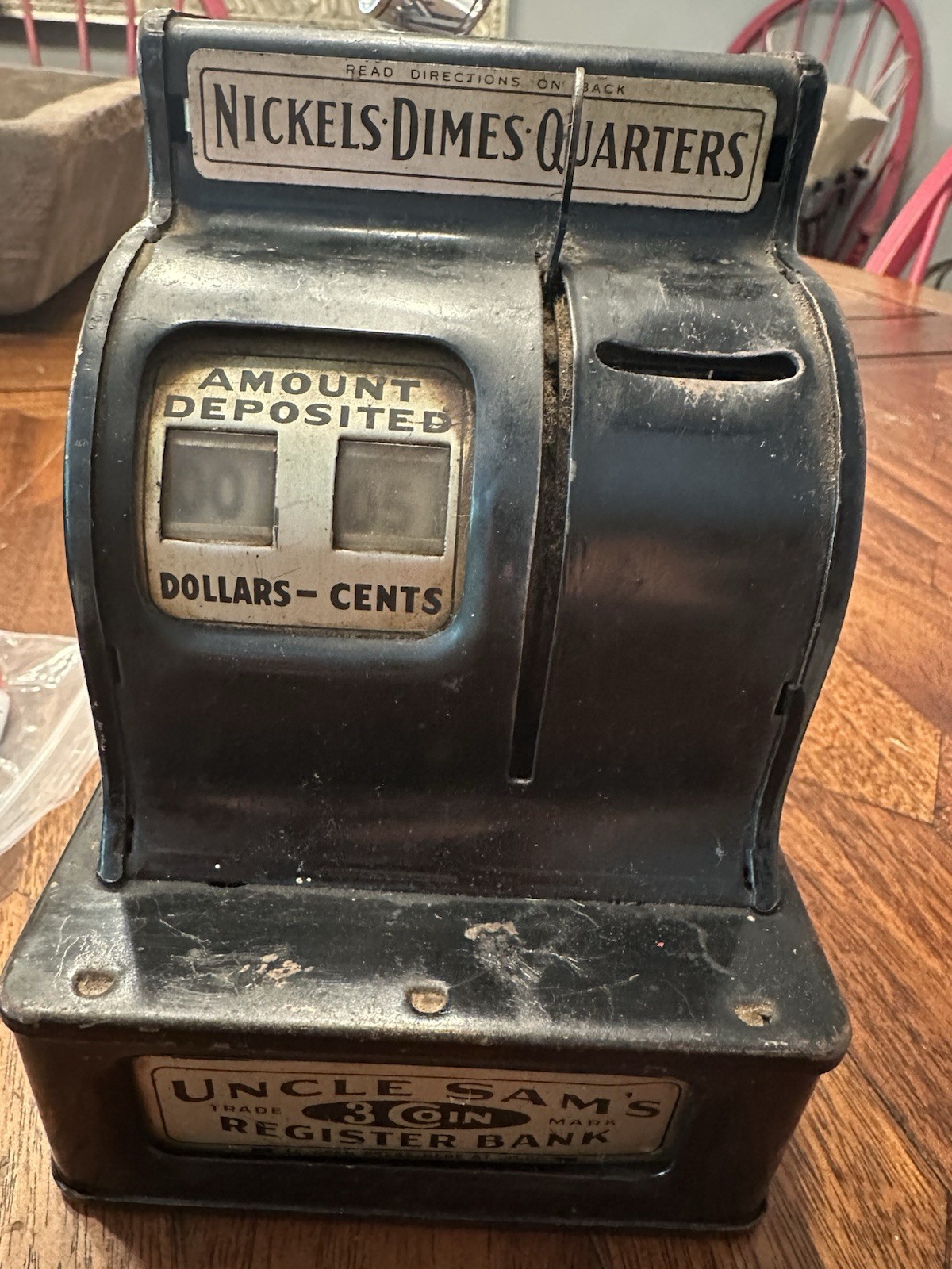Vintage Uncle Sam's Bank 3 Coin  Register Metal Durable Toy 1940's
