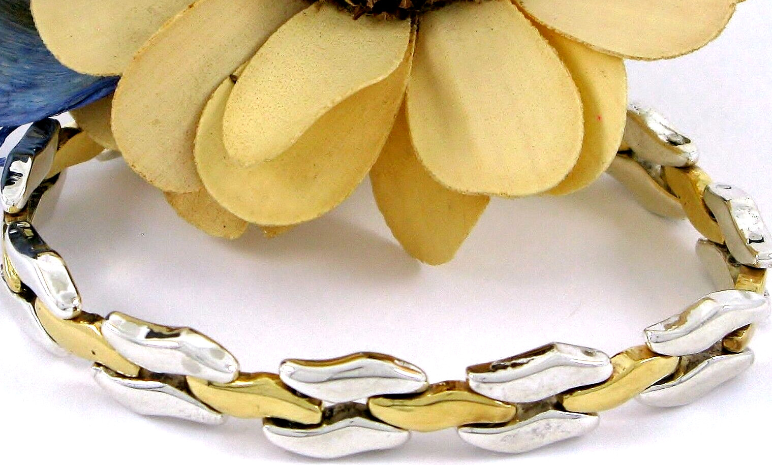 Taxco Sterling Silver 925 & Brass Panther Link 7.5" Bracelet 32.9G
