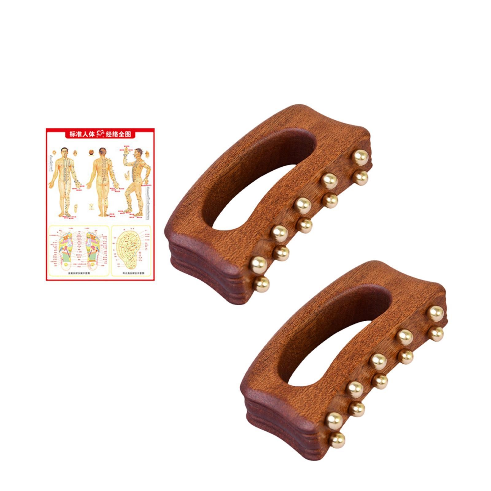 Wooden Massage Tool, 10 Gua Sha Pocket Tools with Brass Tips, Instructions for