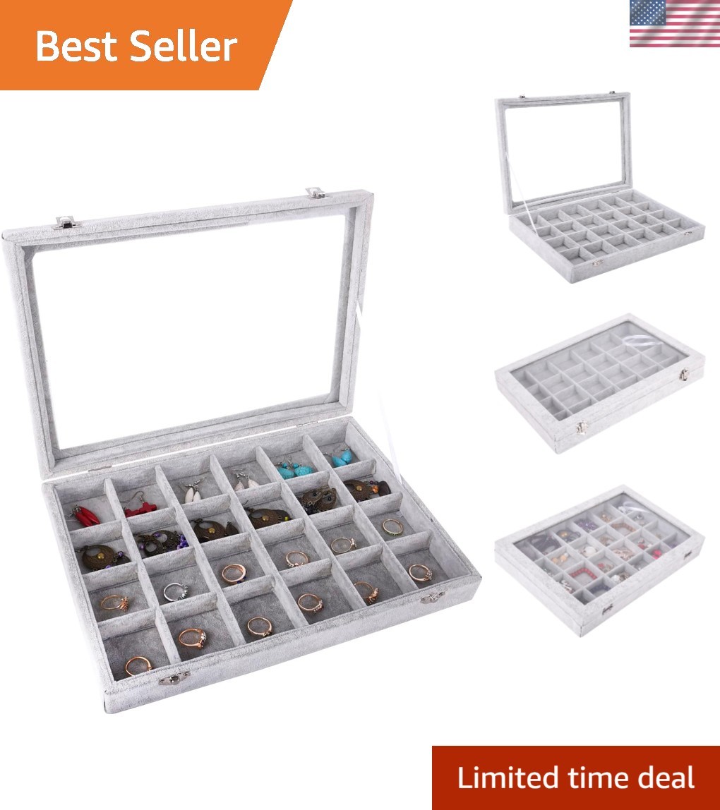 Modern Jewelry Display Tray with 24 Grids & Polished Finish - 9.4'' x 13.8''