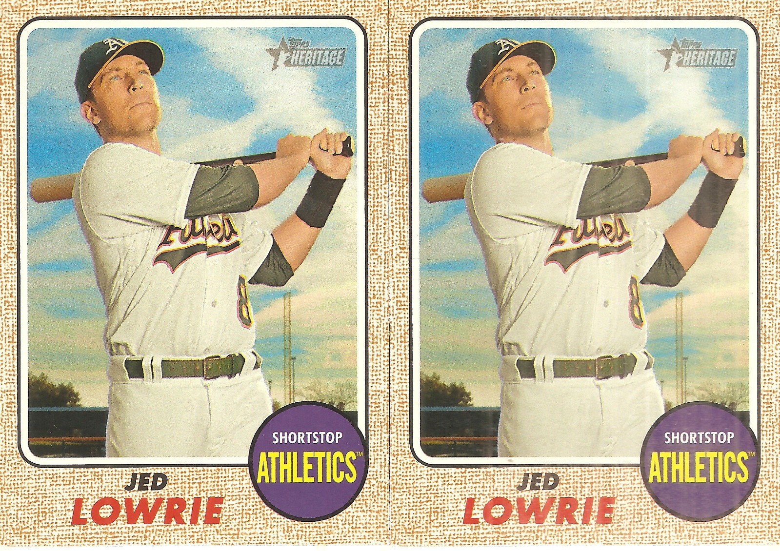 2 CARD 2017 TOPPS HERITAGE JED LOWRIE BASEBALL CARD LOT