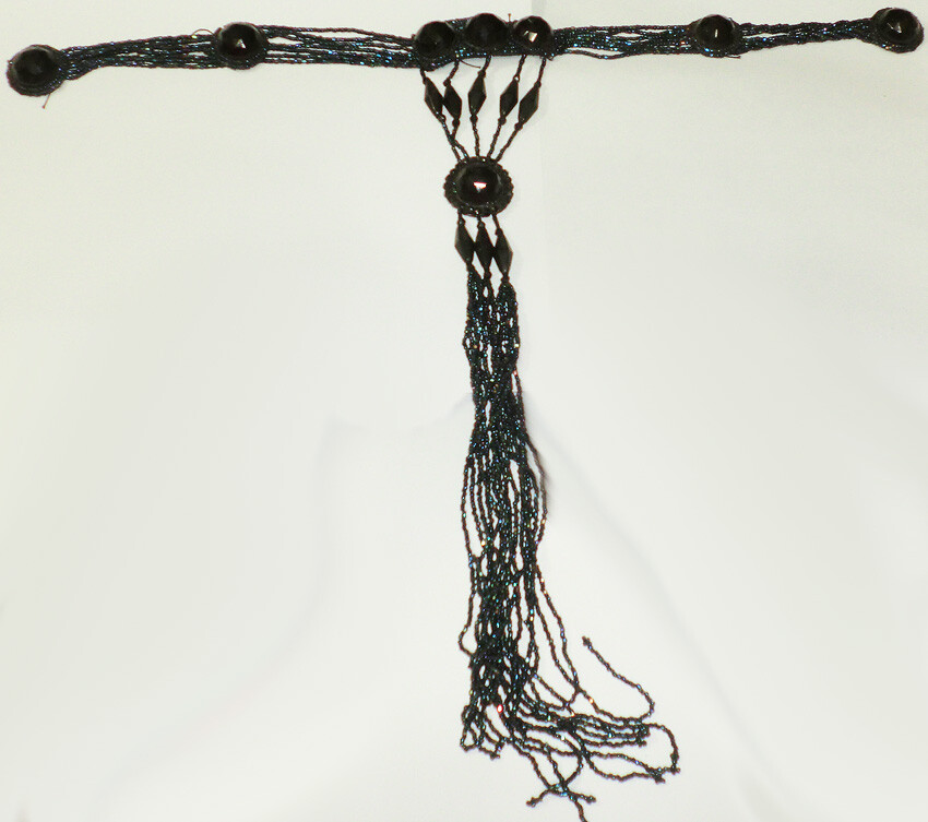 Antique Edwardian Victorian Mourning Piece Applique Blue Iris Black BB25-17