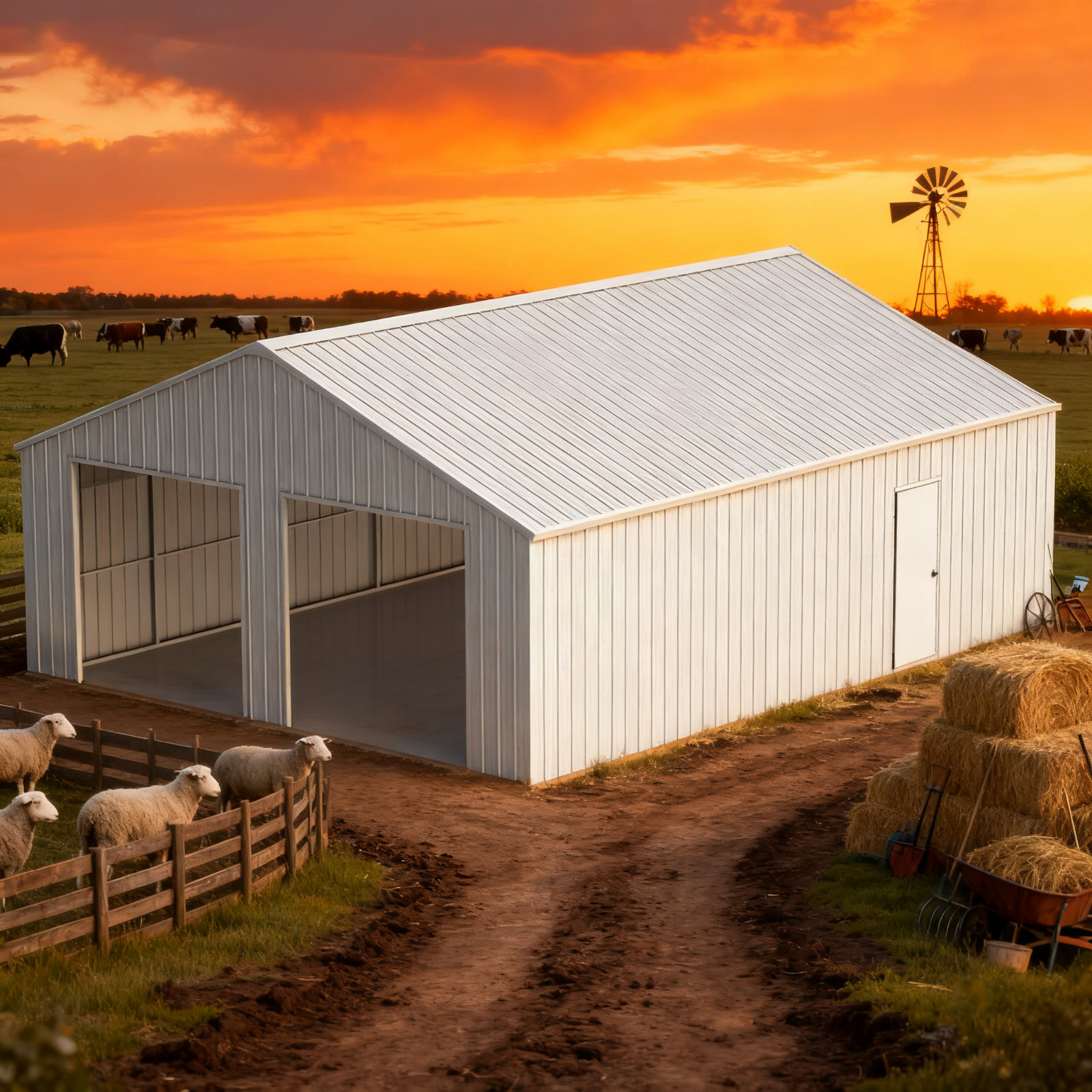 33x25FT Outdoor Garage Barn Shed Galvanized Steel Carport Storage Shed w/2 Doors