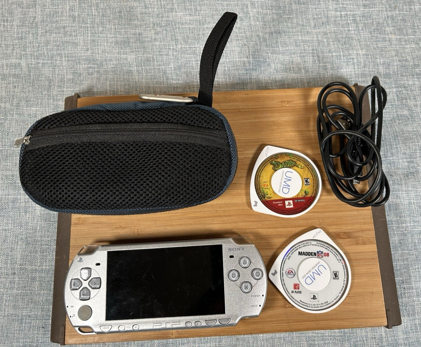 Sony PSP 2000 Handheld Game Console Silver with 2 Games and Carry Case Pre-Owned