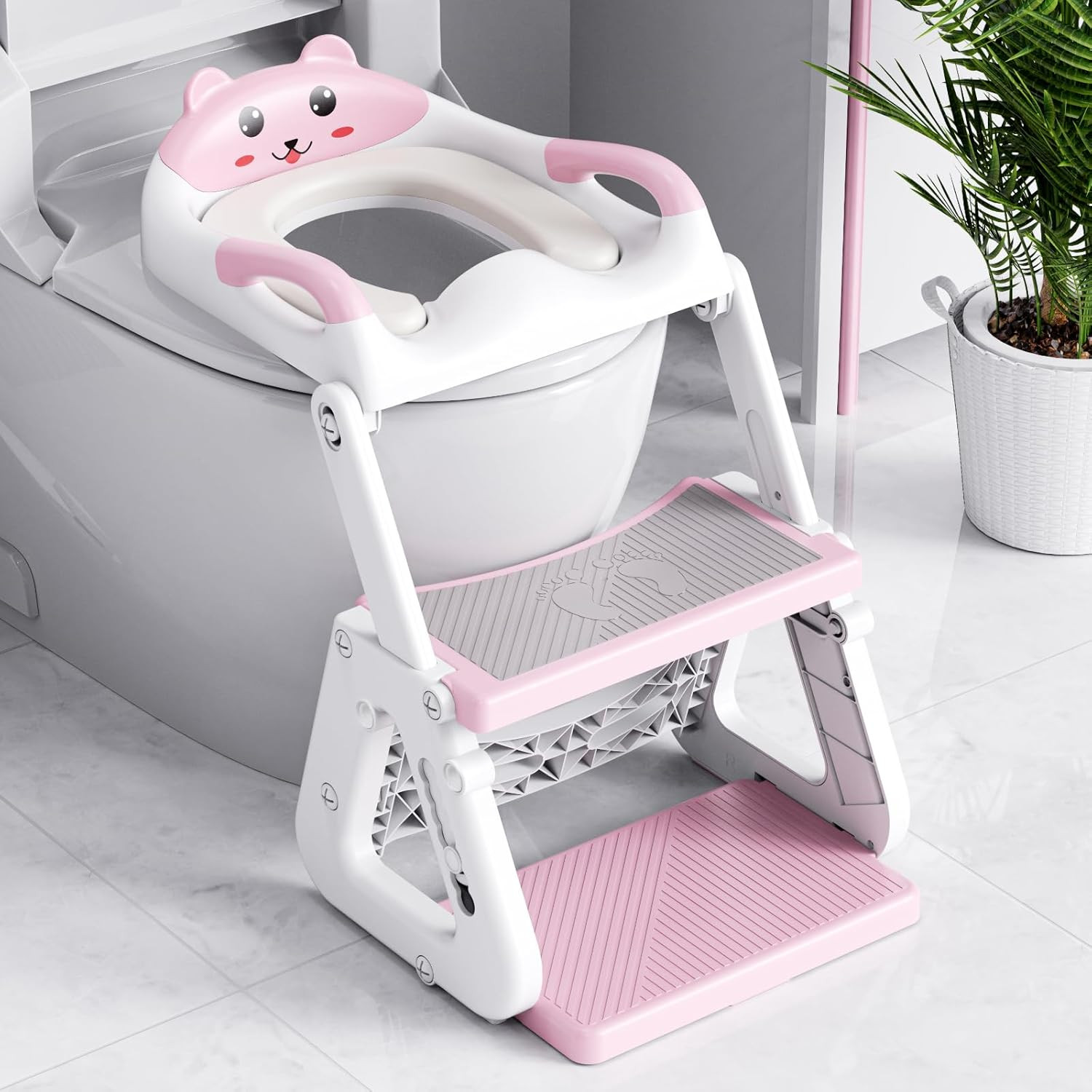 Potty Training Seat, 2-IN-1 Toddler Potty Training Toilet with Step Stool, Stabi