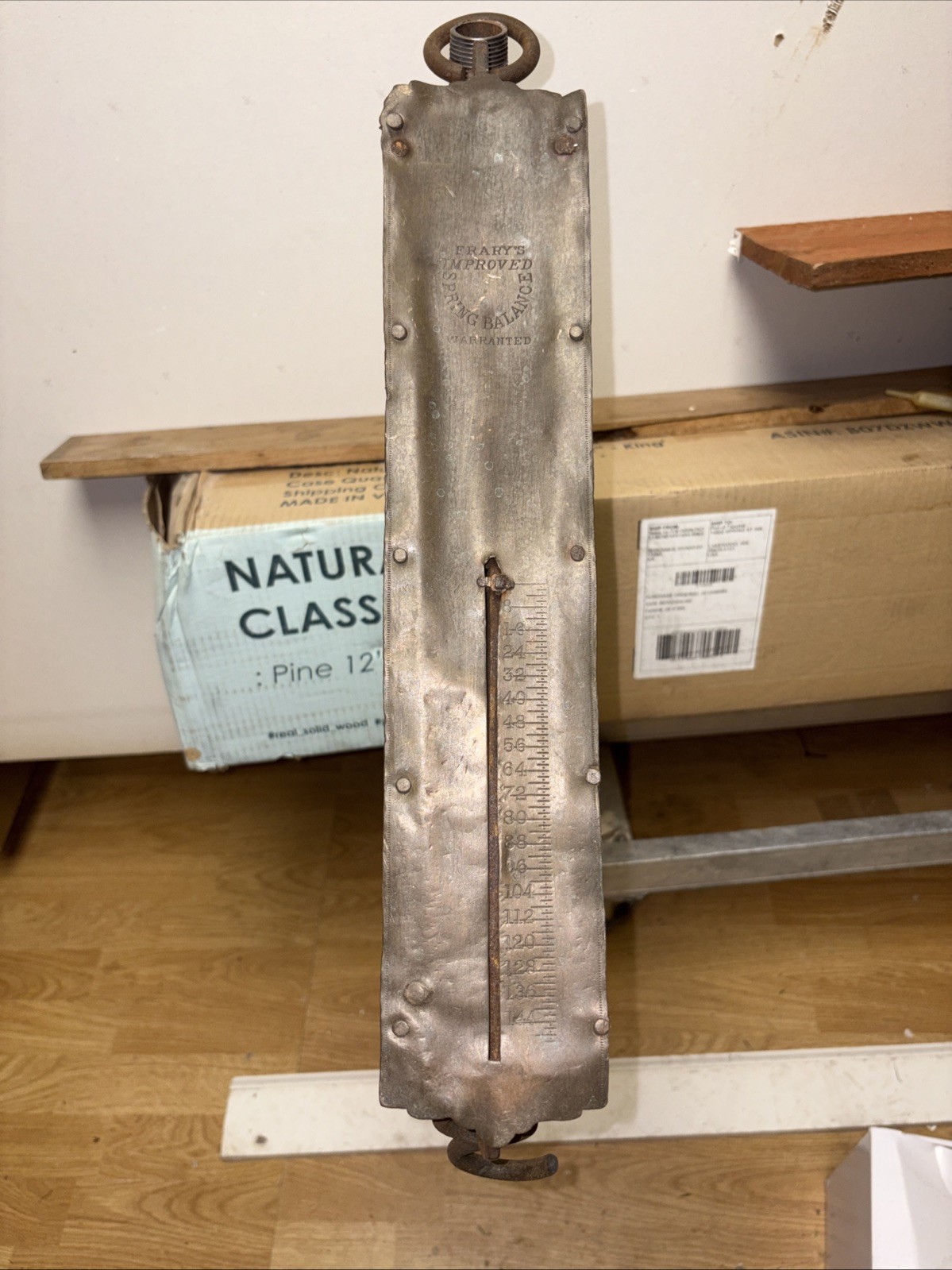 Antique Brass Hanging Scale Frary's Improved Spring Balance 1900s 150lbs