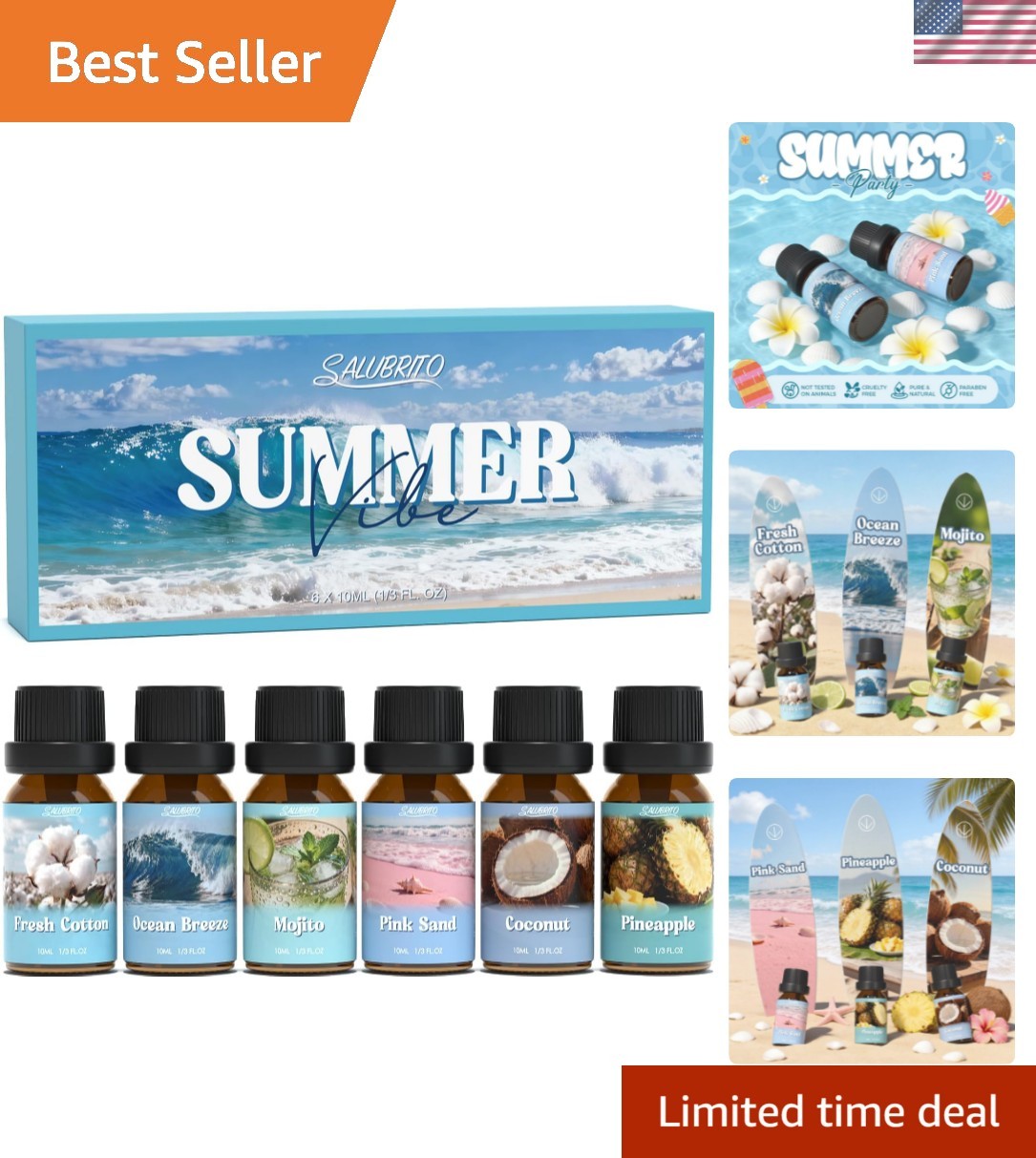 Summer Fragrance Oils Set,  Essential Oils Set for Diffuser, Candle, Soap Mak...