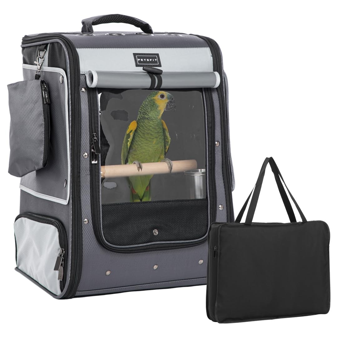 Bird Carrier with Shade Cover,Adjustable Height Standing Perch and Great Vent...