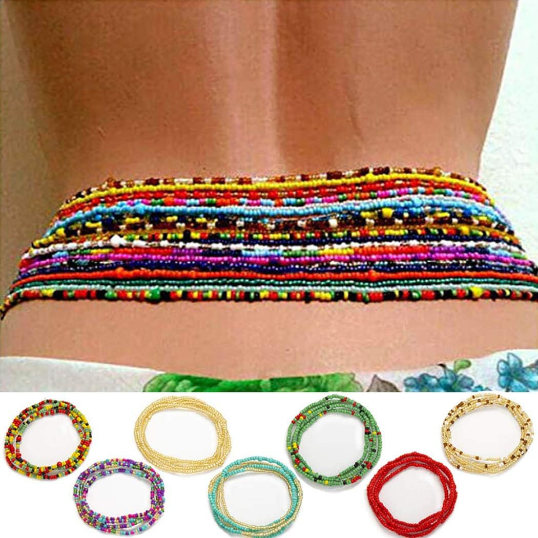 African Waist Beads Chain Layered Belly Body Chain Beach 7Pack Waist Jewelry Bod