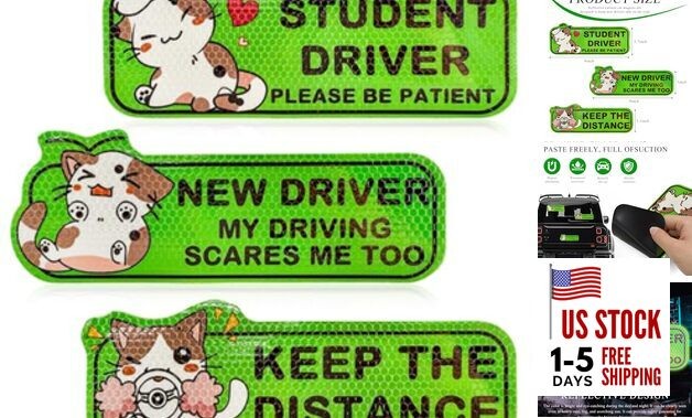 3 PCS Student Driver Magnet for Car, 9 Inch Reflective New Driver Magnet Car 